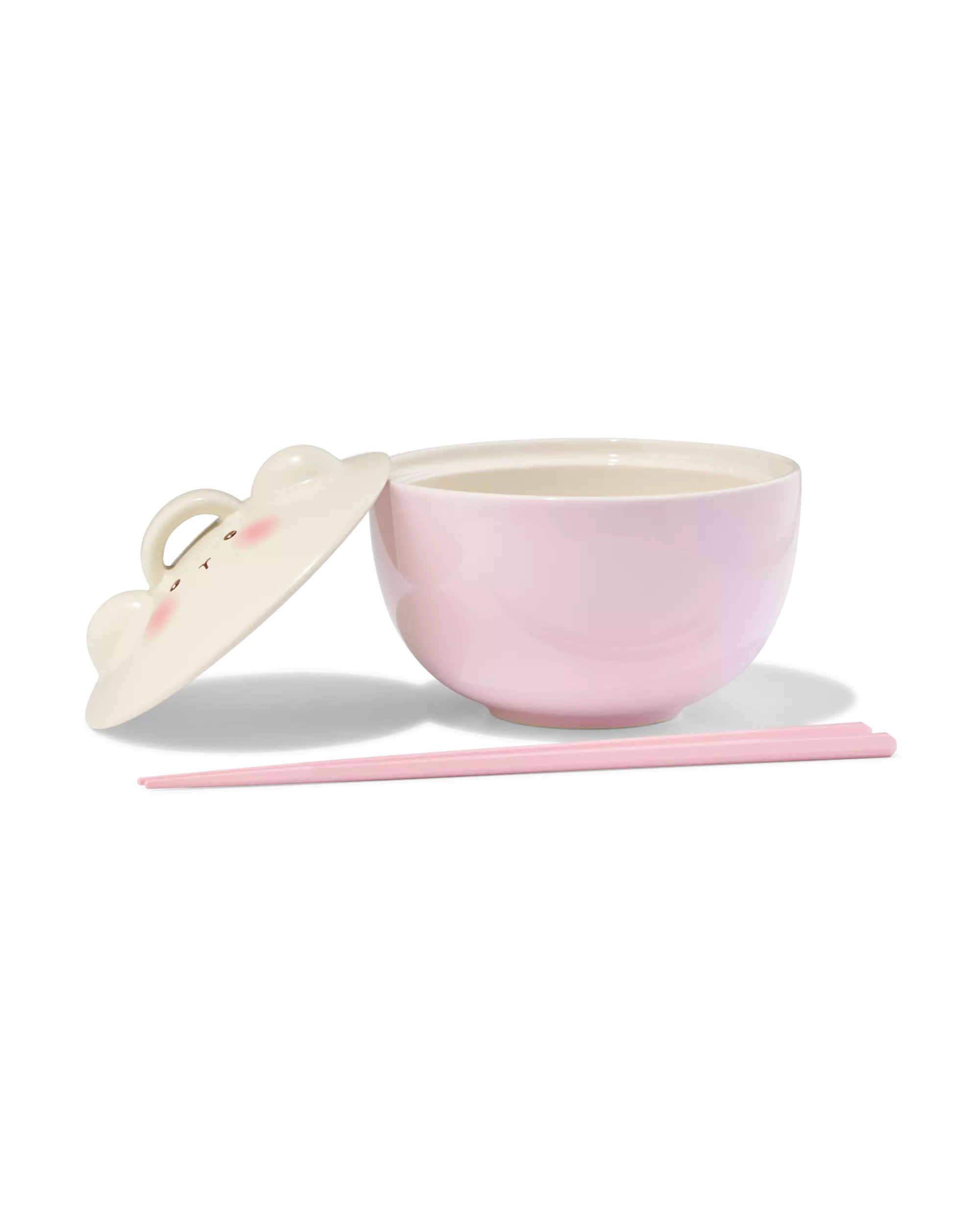 bol à soupe avec baguettes et couvercle céramique rose 
