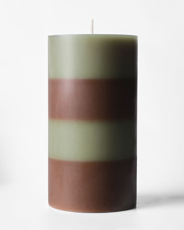 bougie cylindrique ⌀7x13cm rayures marron-vert - 13506218 - HEMA