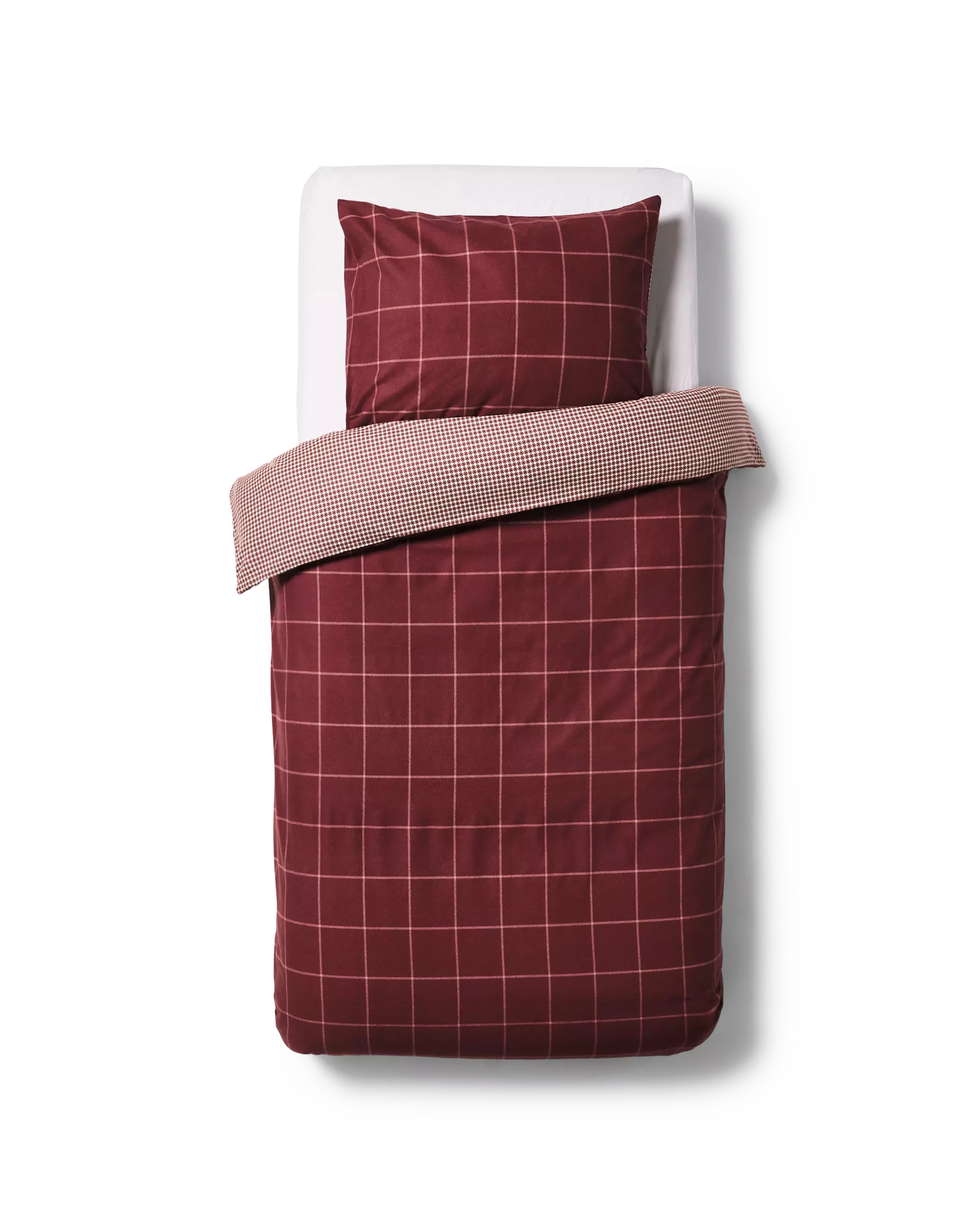 Bettbezug 140 × 200/220 cm, Flanell, kariert, weinrot