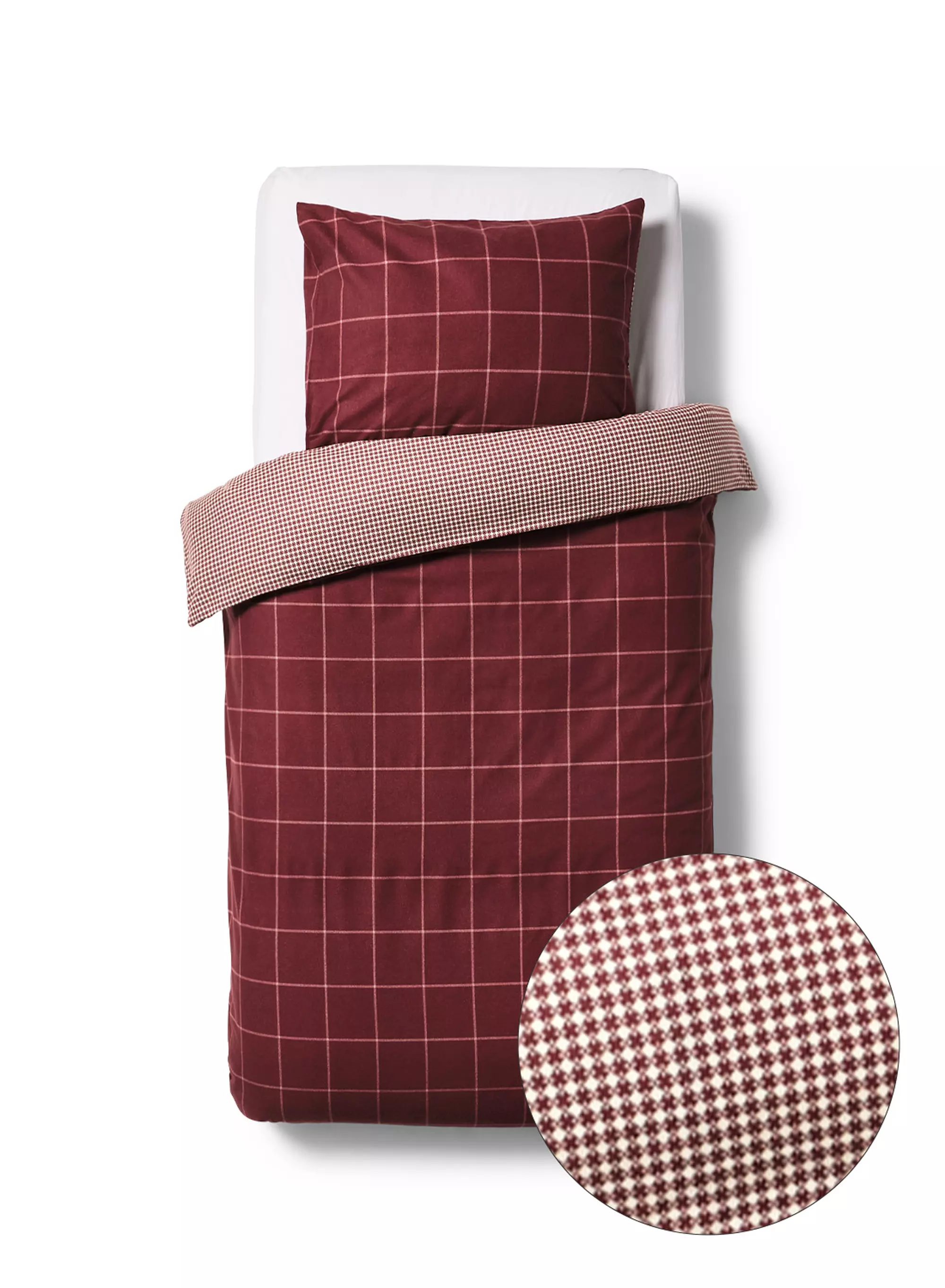 Bettbezug 140 × 200/220 cm, Flanell, kariert, weinrot