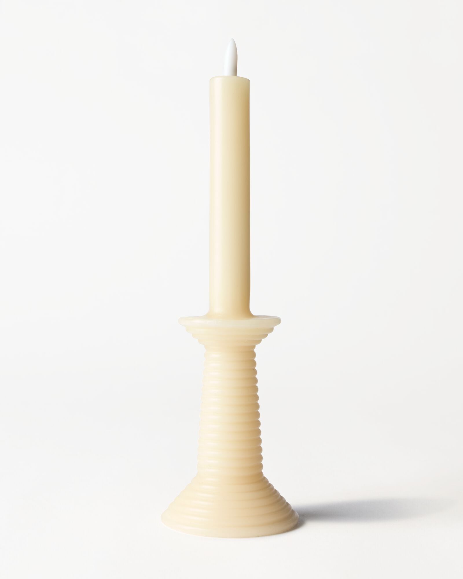 LED-Formkerze, Kerzenst&auml;nder, ⌀ 7,6 &times; 27,5 cm, rustikal, Elfenbein - 13550226 - HEMA
