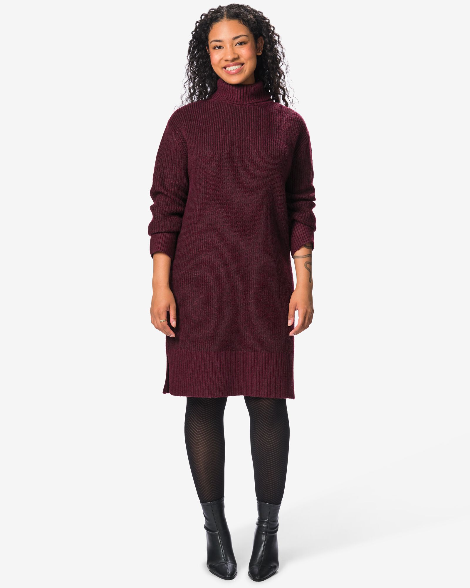 Damenkleid, Midi, Regular Fit, Strick bordeauxrot bordeauxrot - 36307280BURGUNDYRED - HEMA