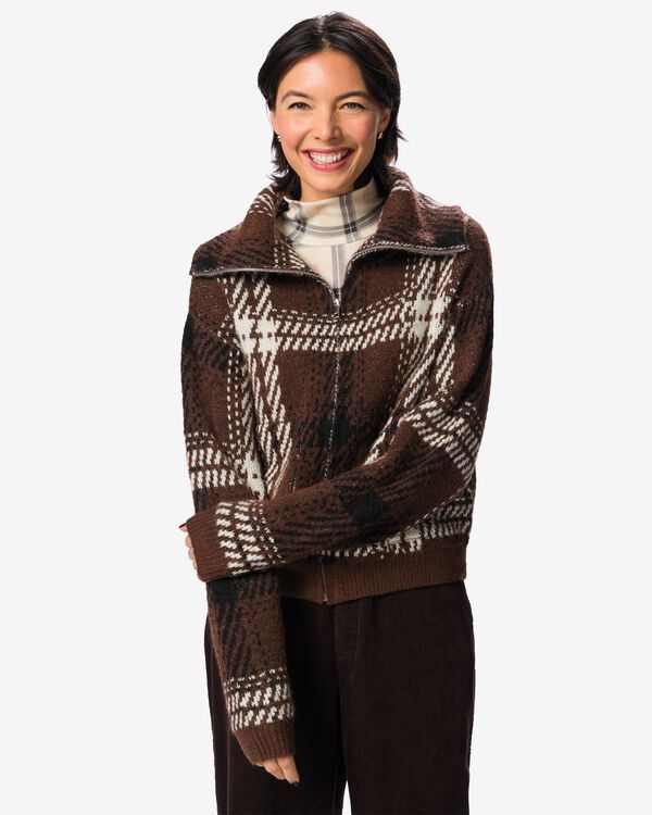 damesvest Hiva ruiten bruin bruin - 36215080BROWN - HEMA