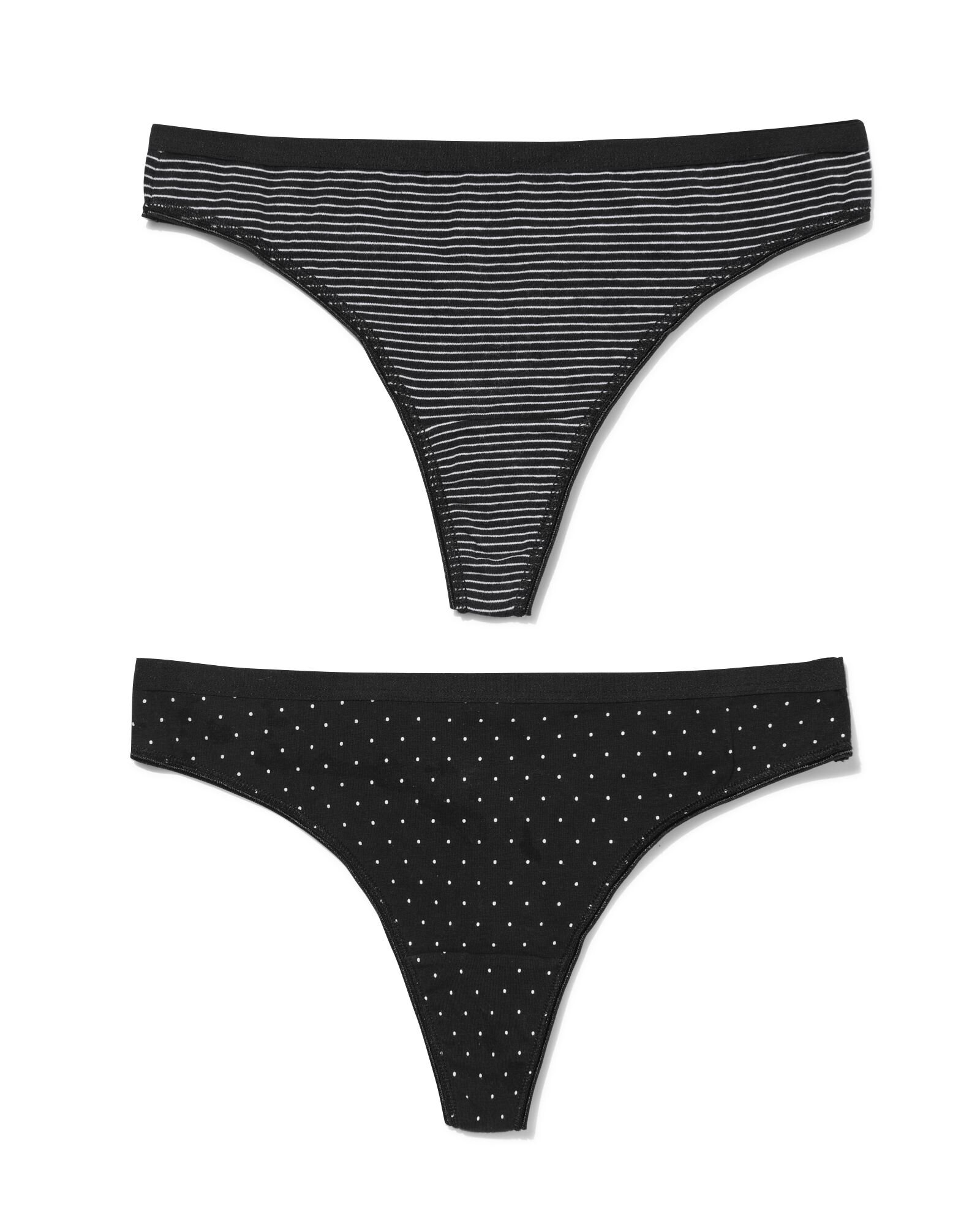 2 strings femme taille haute coton stretch noir/blanc - 19640900BLACKWHITE - HEMA