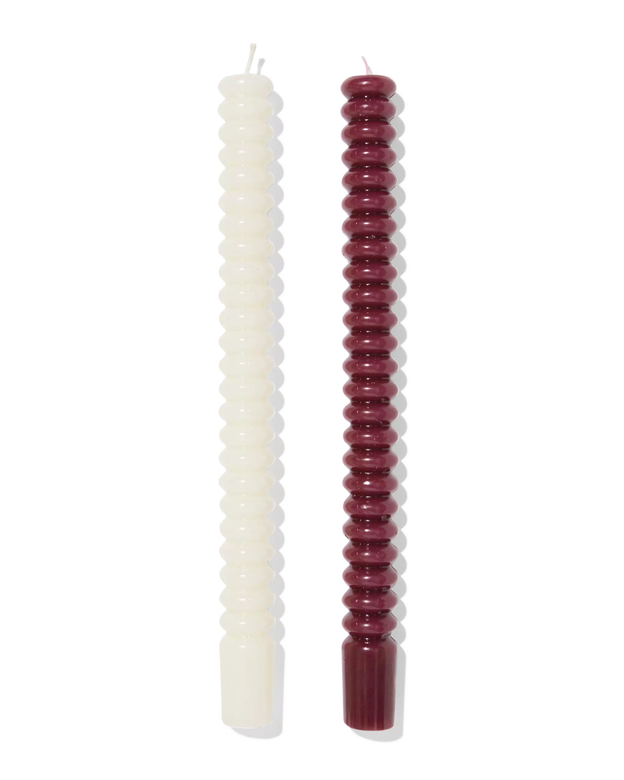 bougies longues ⌀2,2x25cm nervurées rouge foncé - 2 pièces