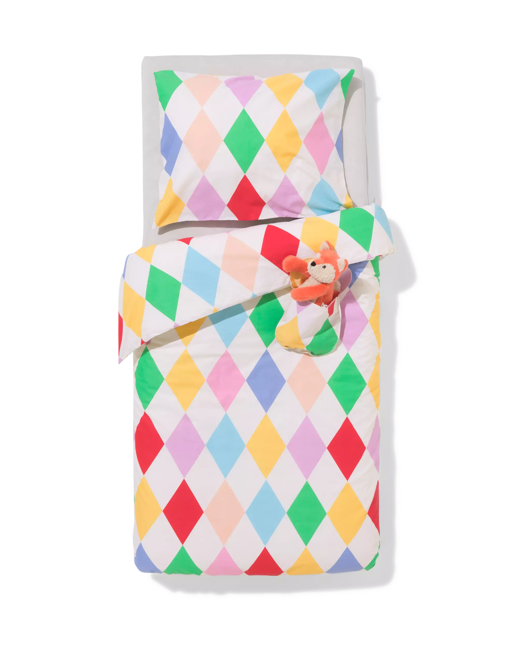 peuterdekbedovertrek 120x150cm zacht katoen ruiten met poppenslaapzakje