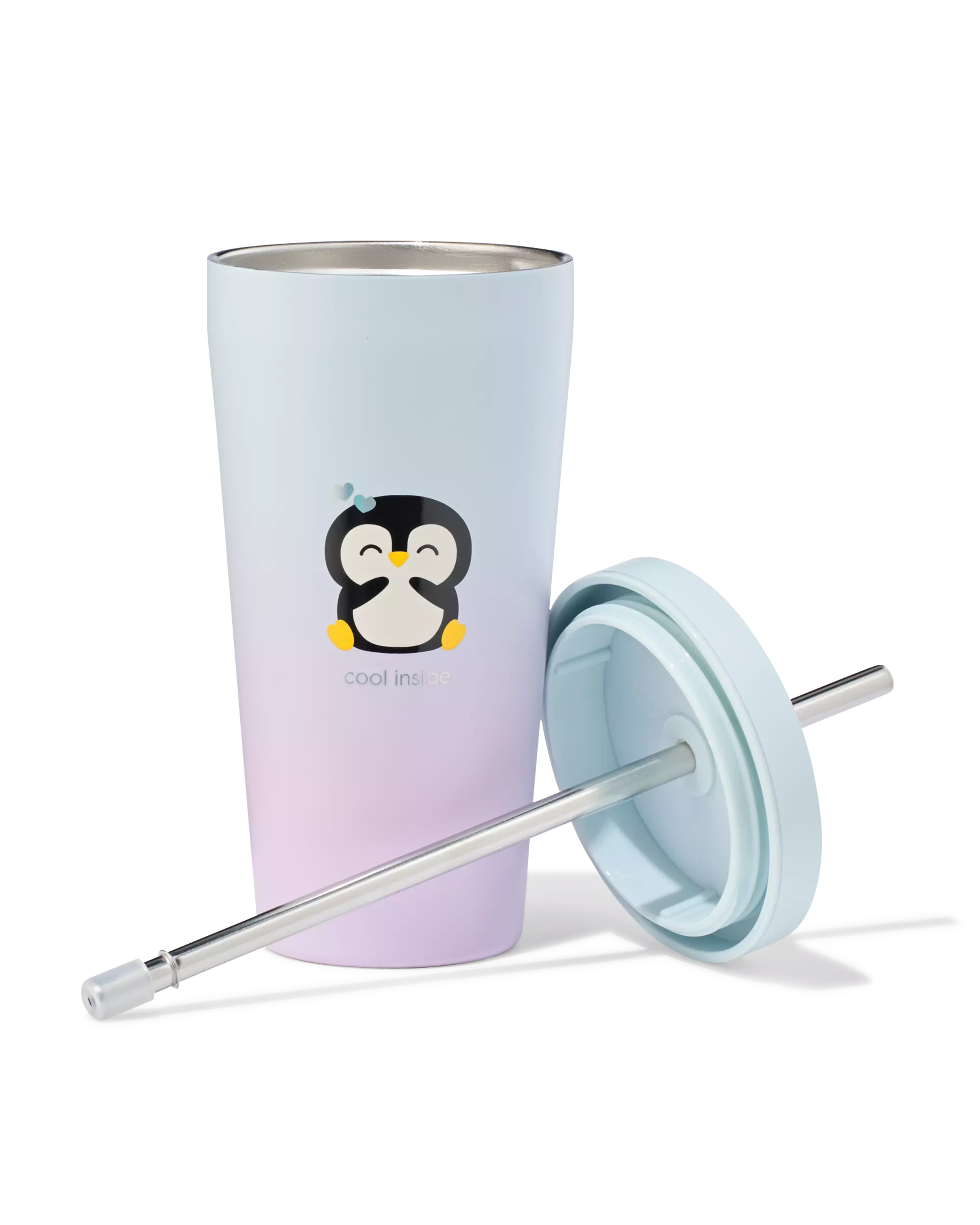 gobelet 500 ml avec paille inox pingouin