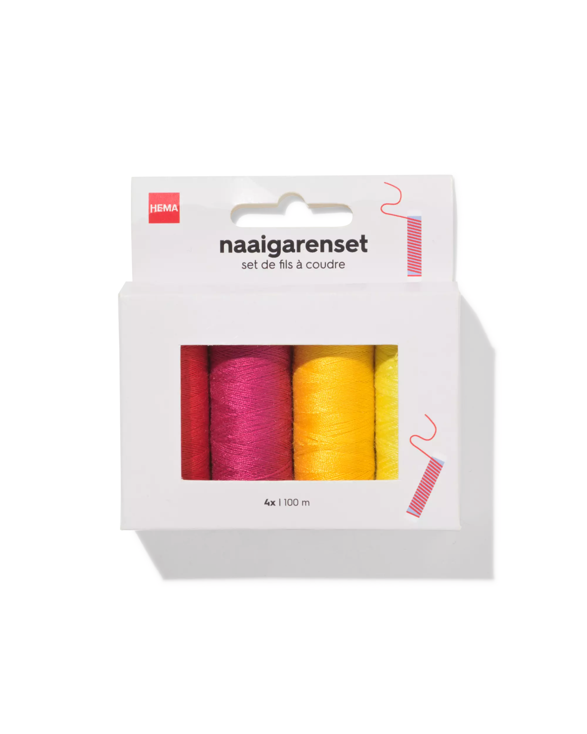 Nähgarnset 100 m, rot, orange, rosa, gelb – 4 Stück
