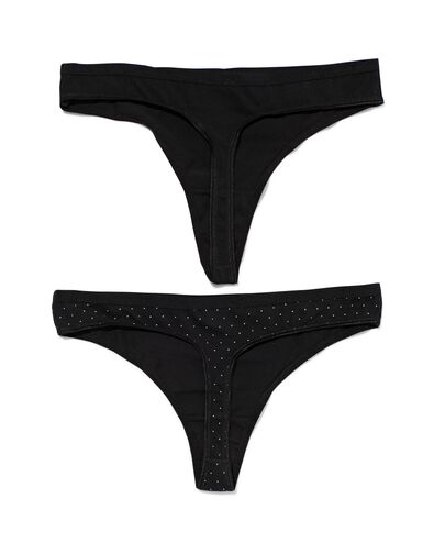 2 strings femme taille haute coton stretch noir/blanc - 19640900BLACKWHITE - HEMA