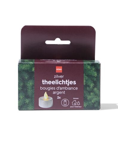 bougies chauffe-plat led ⌀3,8 x 3,6 cm paillet&eacute;es argent&eacute;es - lot de 2 - 25500178 - HEMA