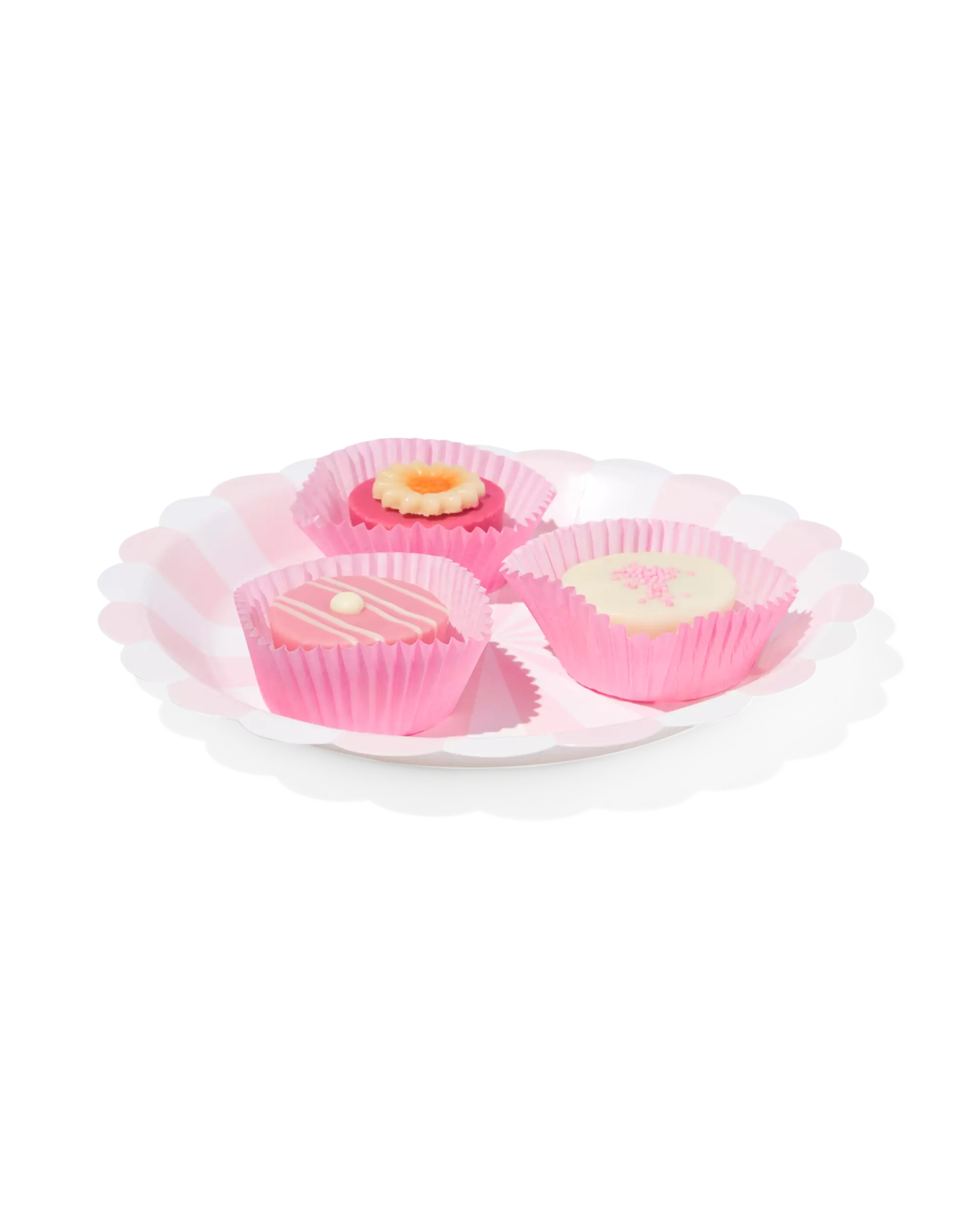 assiettes carton rose clair rayées - 8 pièces