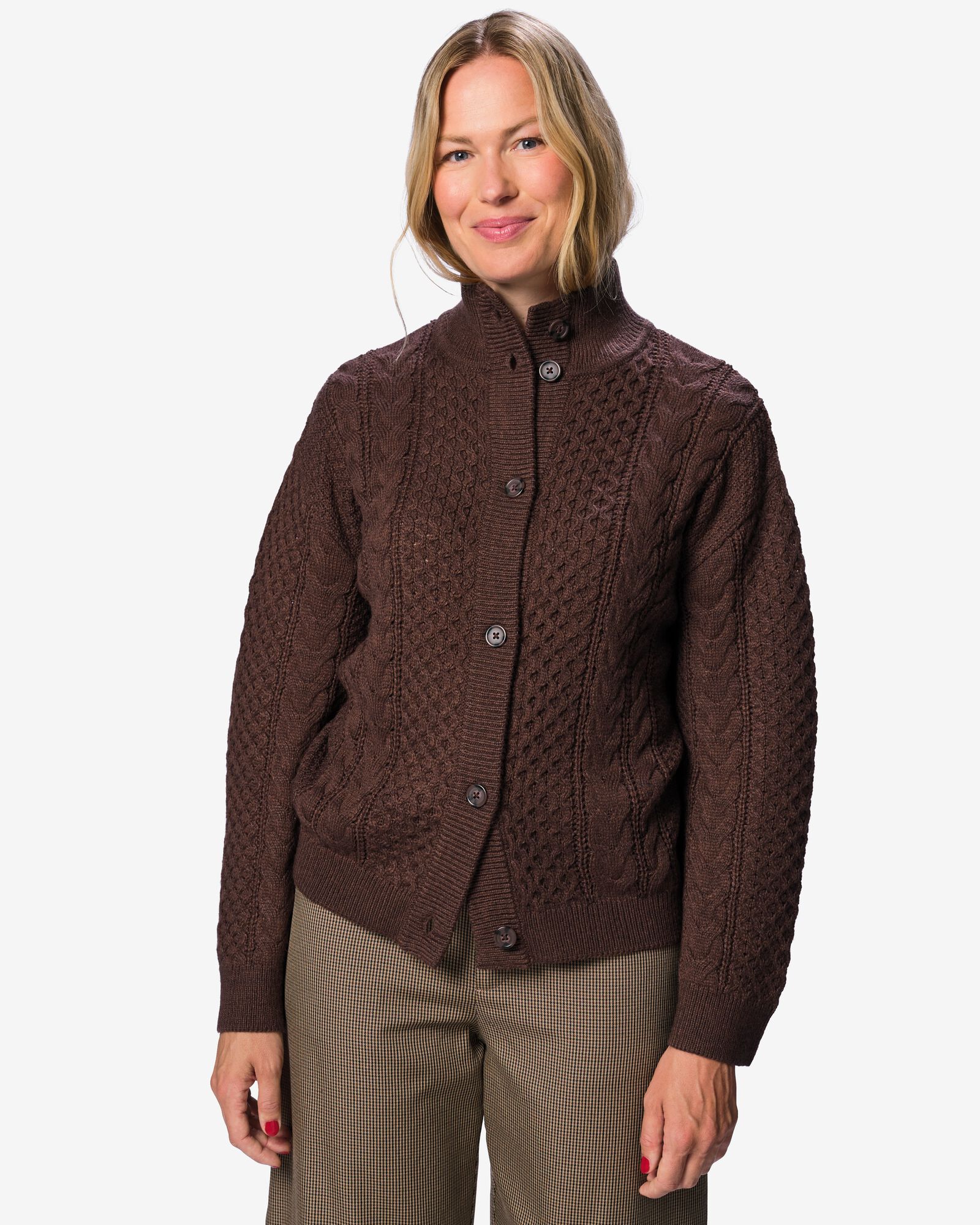 damesvest Zelda kabel grofgebreid bruin bruin - 36214570BROWN - HEMA