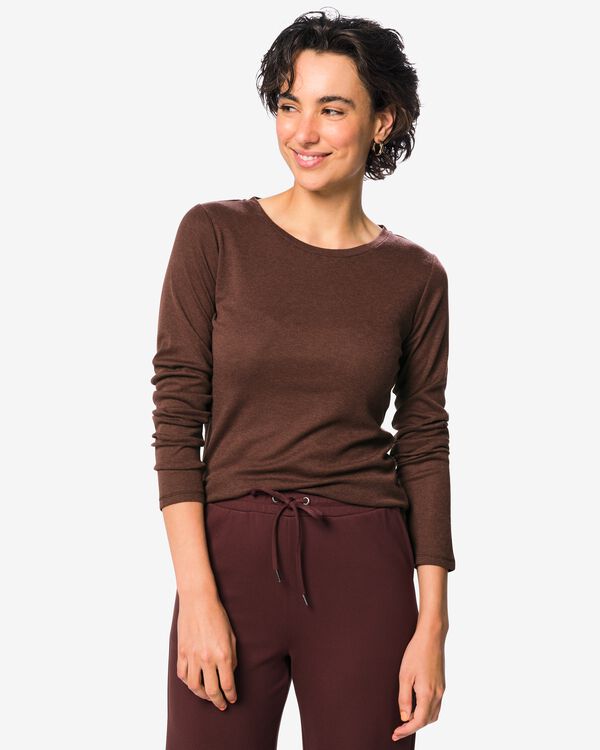 dames T-shirt fijngebreid bruin bruin - 36214670BROWN - HEMA
