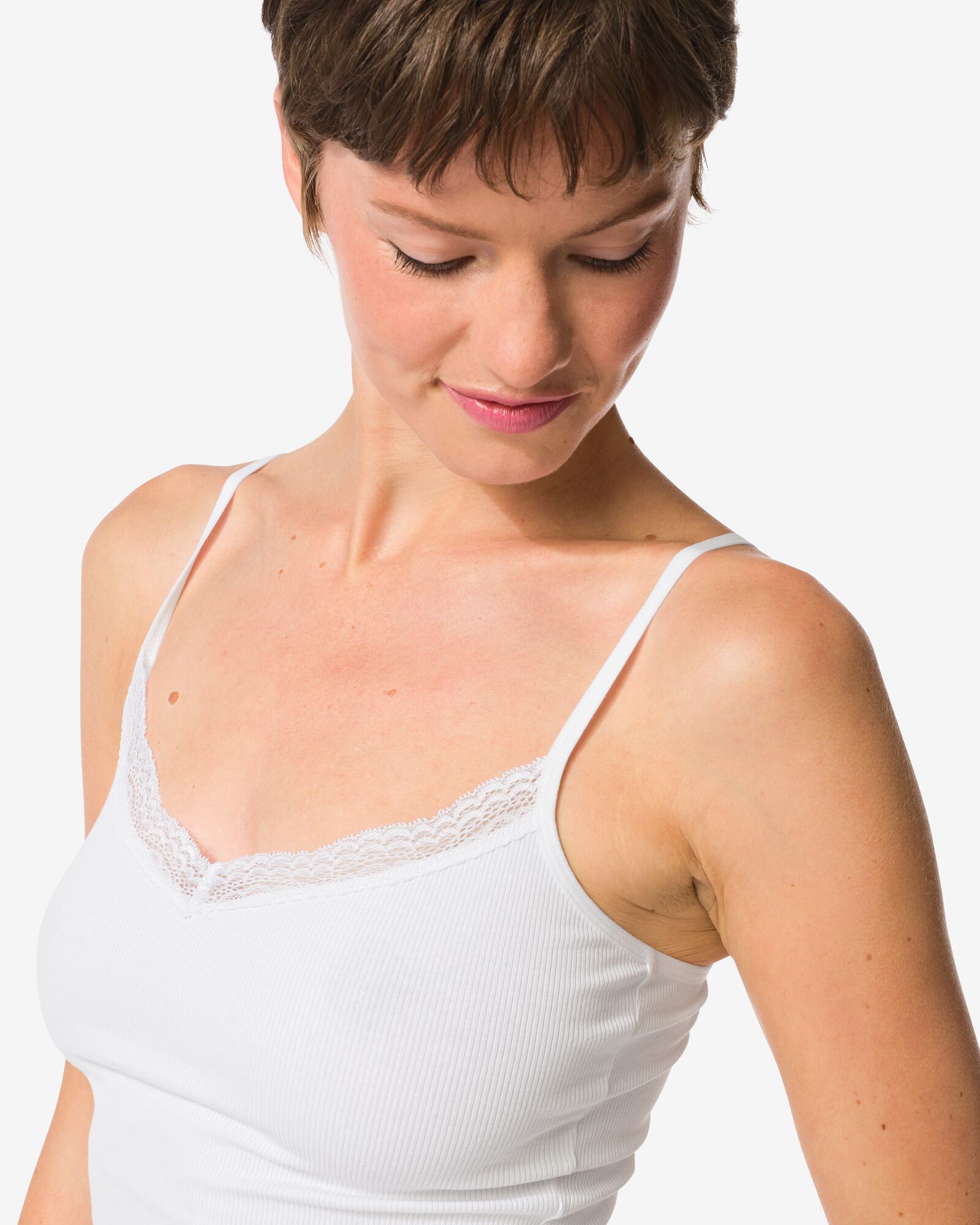 dameshemd spaghettibandjes met kant wit wit - 19671285WHITE - HEMA