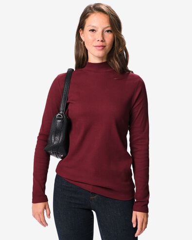 Damen-T-Shirt, gerippt bordeauxrot bordeauxrot - 36306370BURGUNDYRED - HEMA