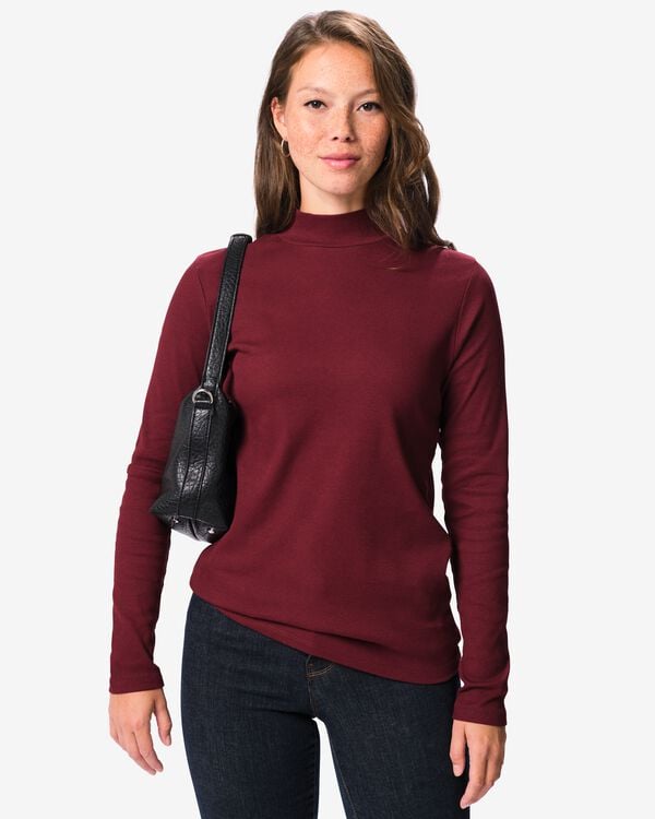 Damen-T-Shirt, gerippt bordeauxrot bordeauxrot - 36306370BURGUNDYRED - HEMA