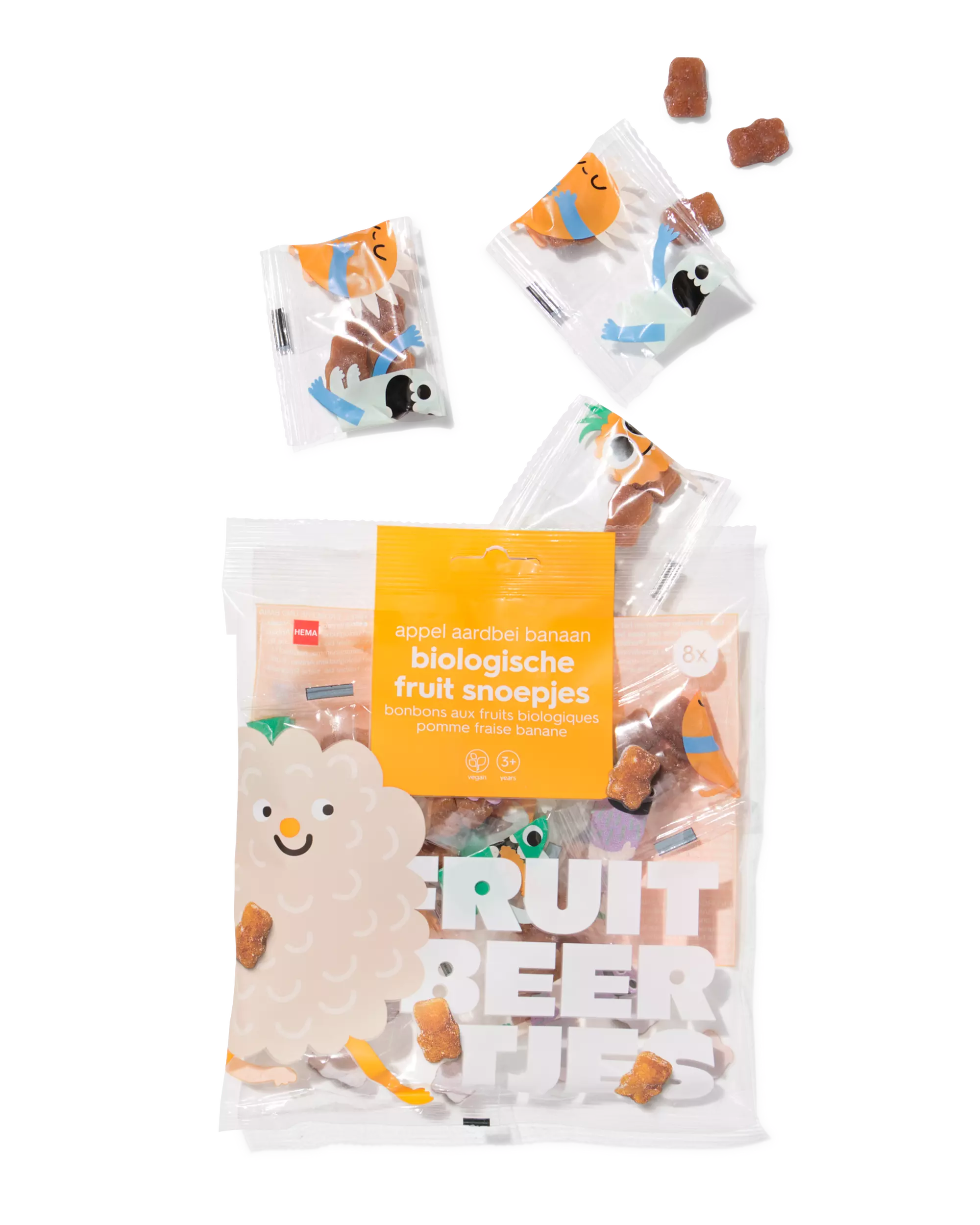 bio fruit snoepjes appel-aardbei-banaan uitdeelzak - 8 stuks