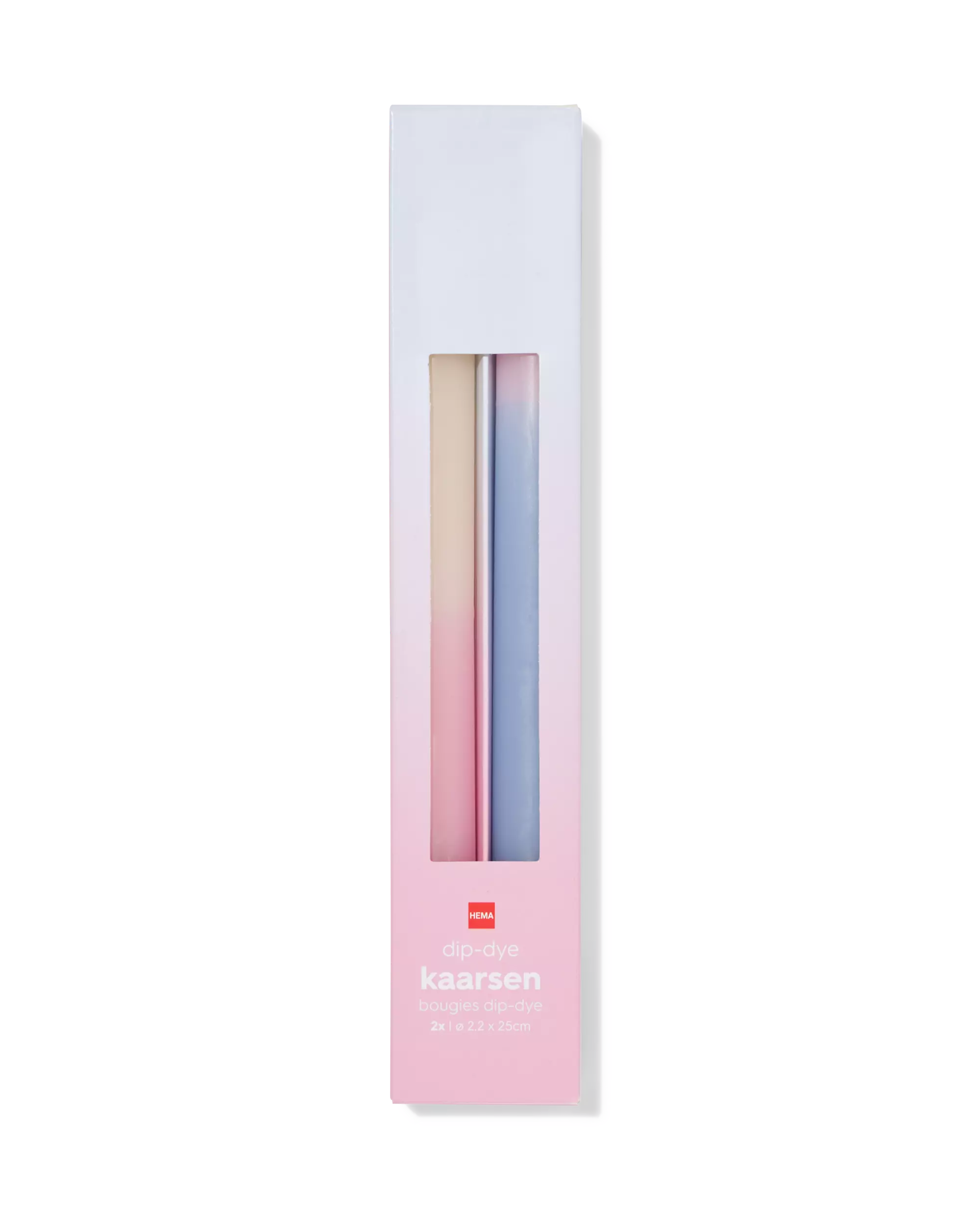 bougies longues ⌀2,2x25cm dégradé bleu-rose- 2 pièces