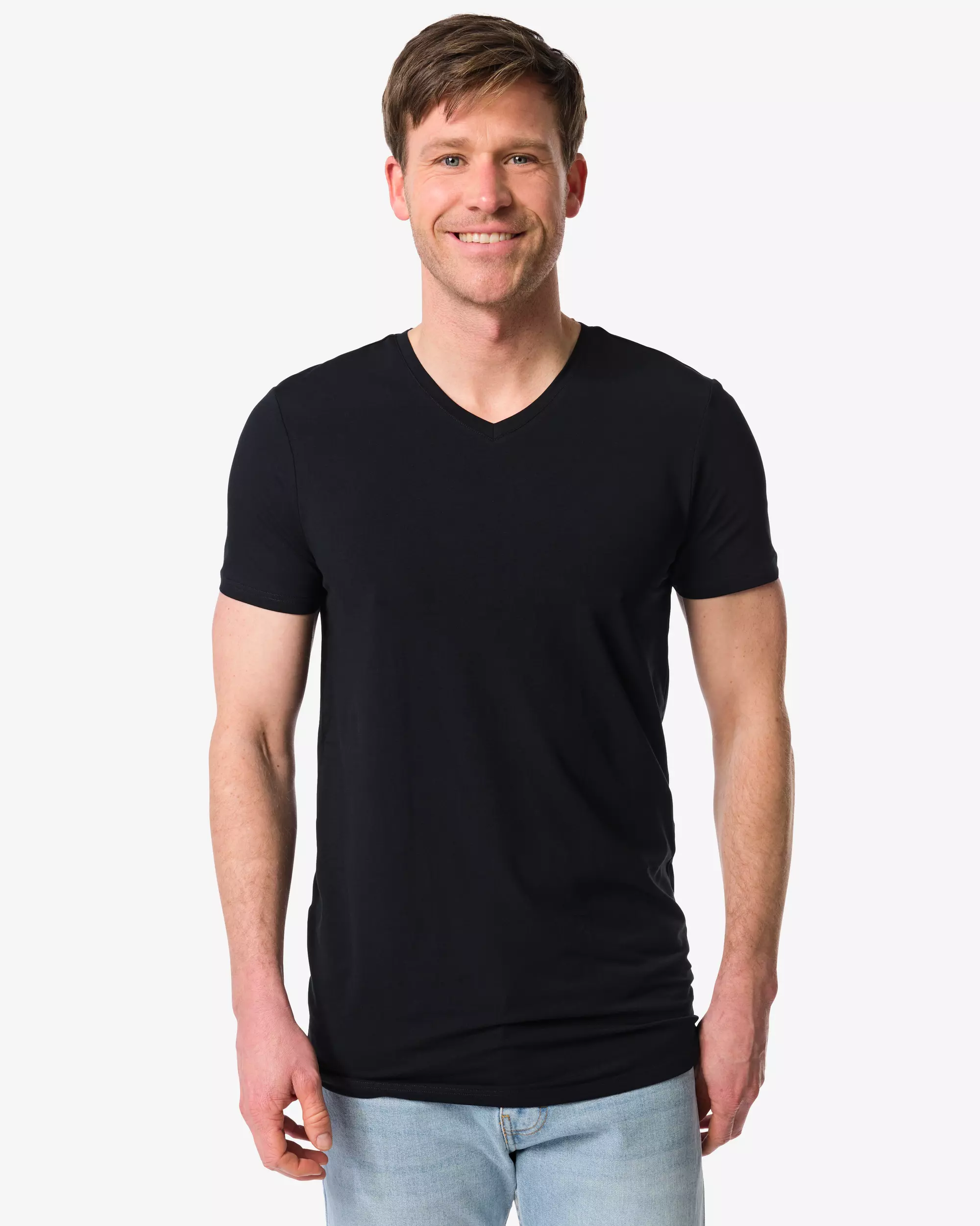 Herren-T-Shirts, Slim Fit, V-Ausschnitt, extra lang – 2 Stück
