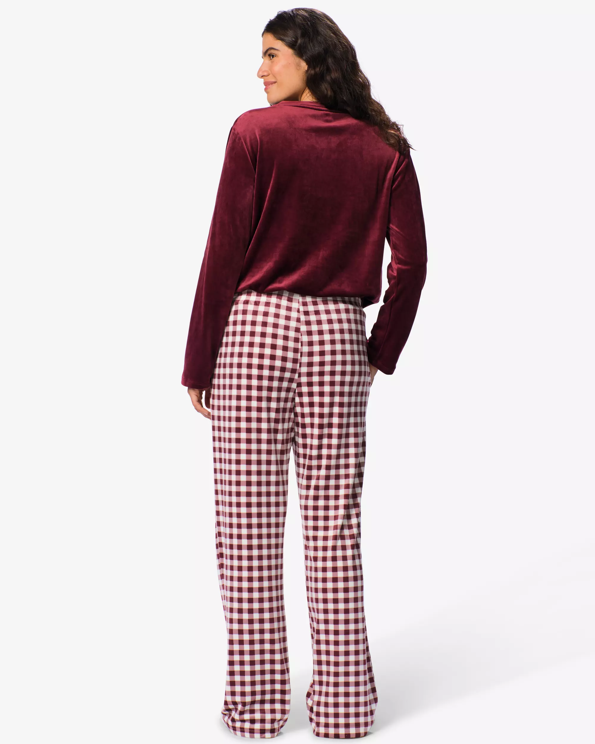 Damen-Pyjamahose, Velours, kariert