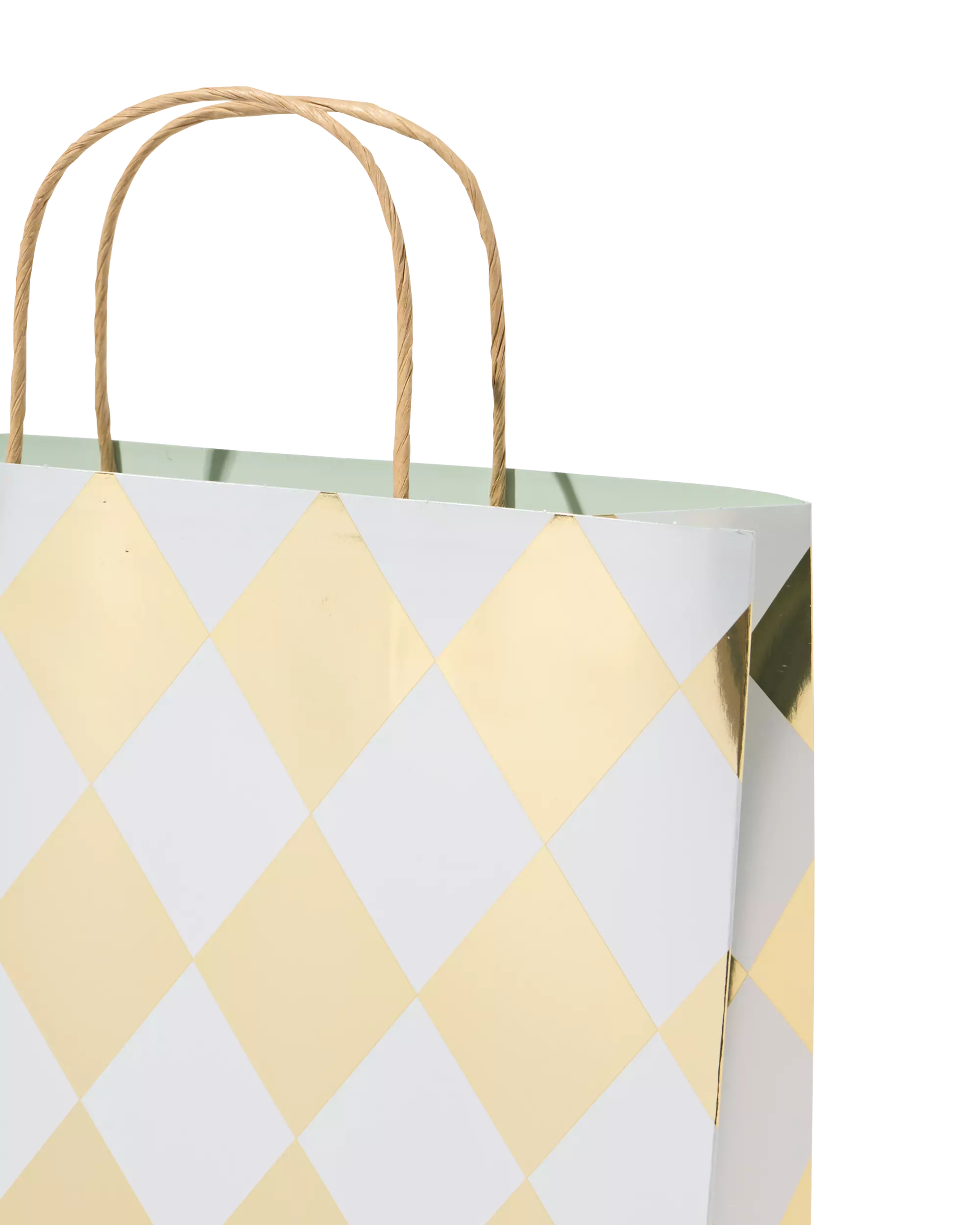 Geschenktüte L, 39 × 24 cm, kariert, Gold und Silber