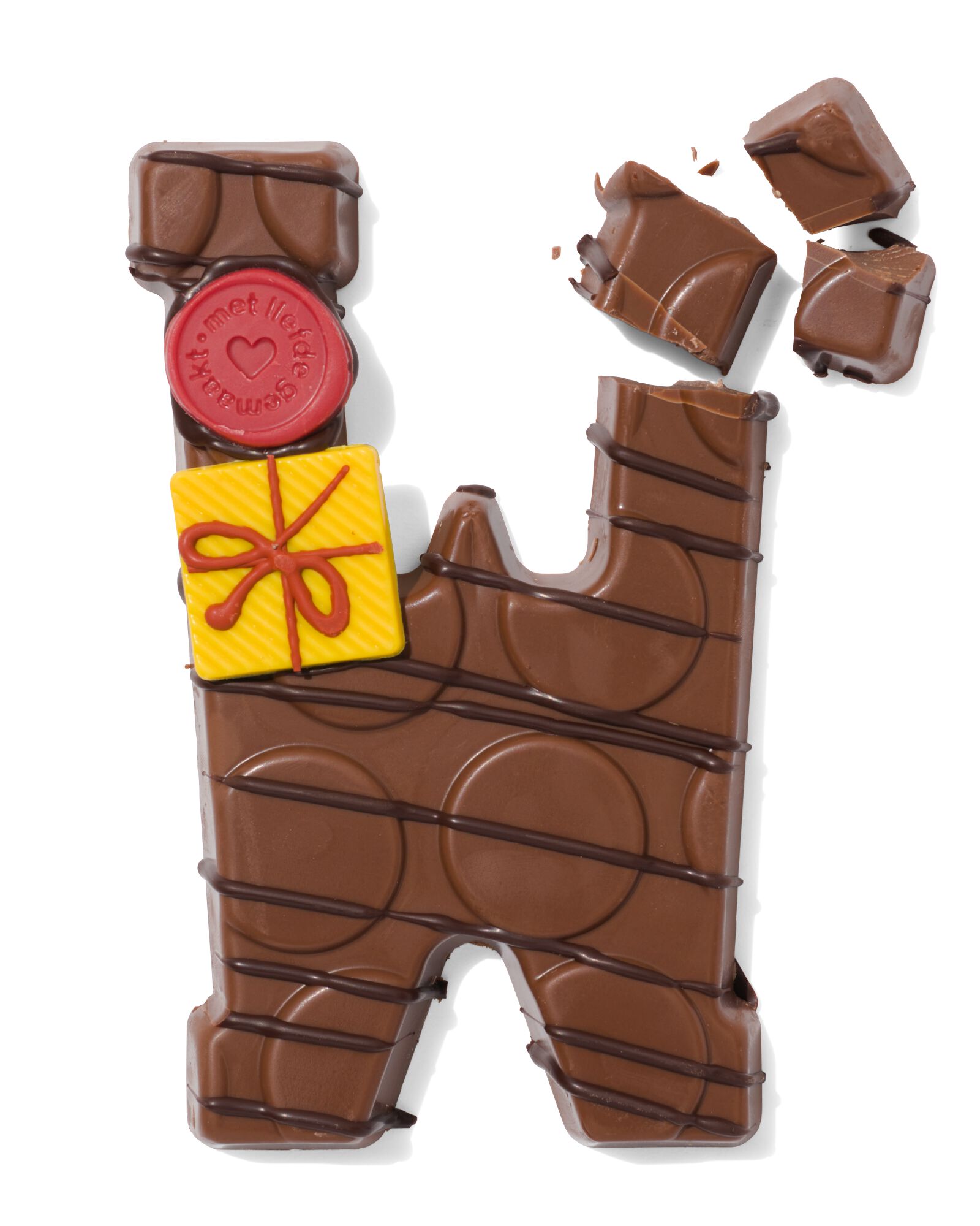 Lettre en chocolat d&eacute;cor&eacute;e &agrave; la main lait W 180g W lait - 24427423 - HEMA