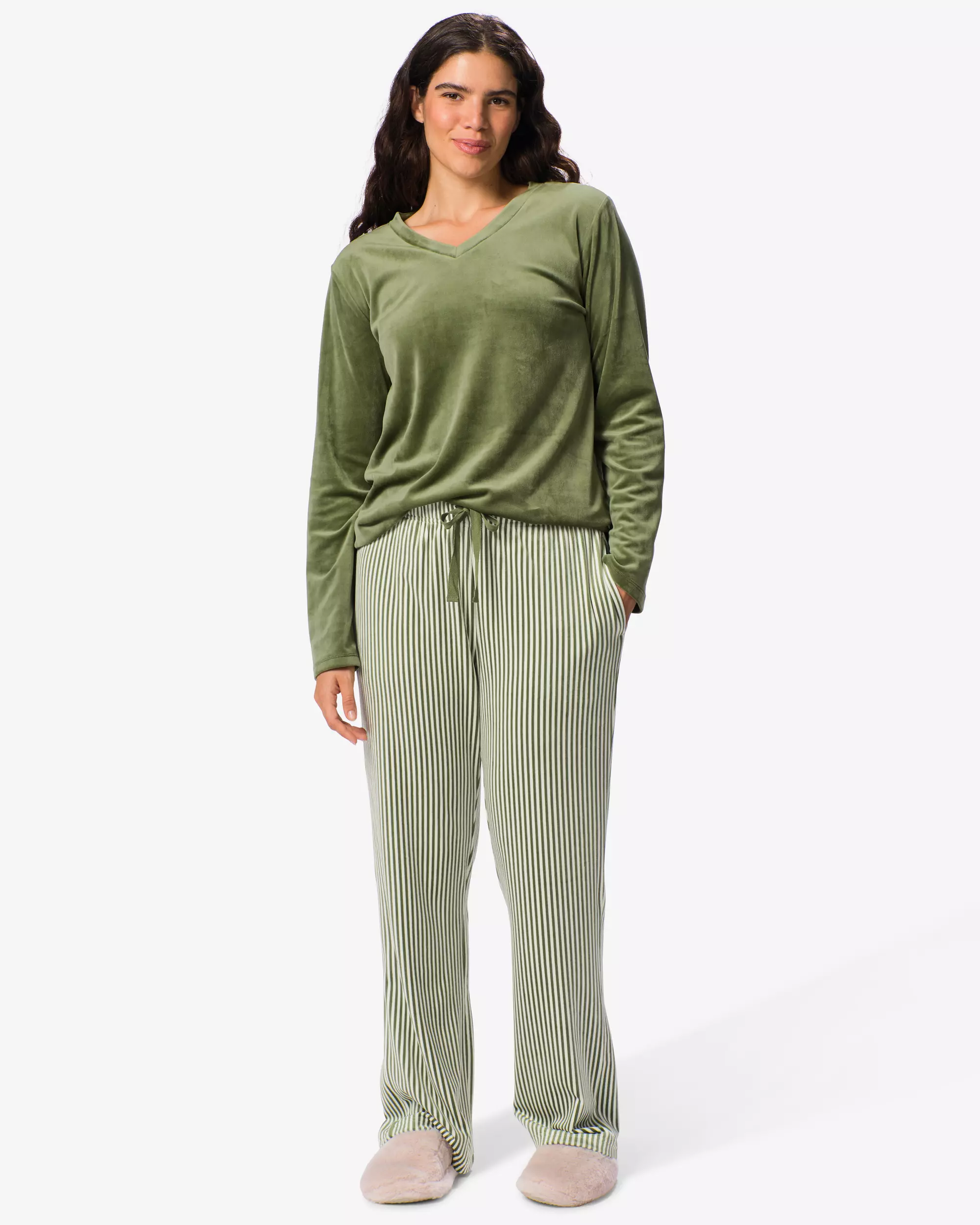 Damen-Pyjamahose, Velours, gestreift