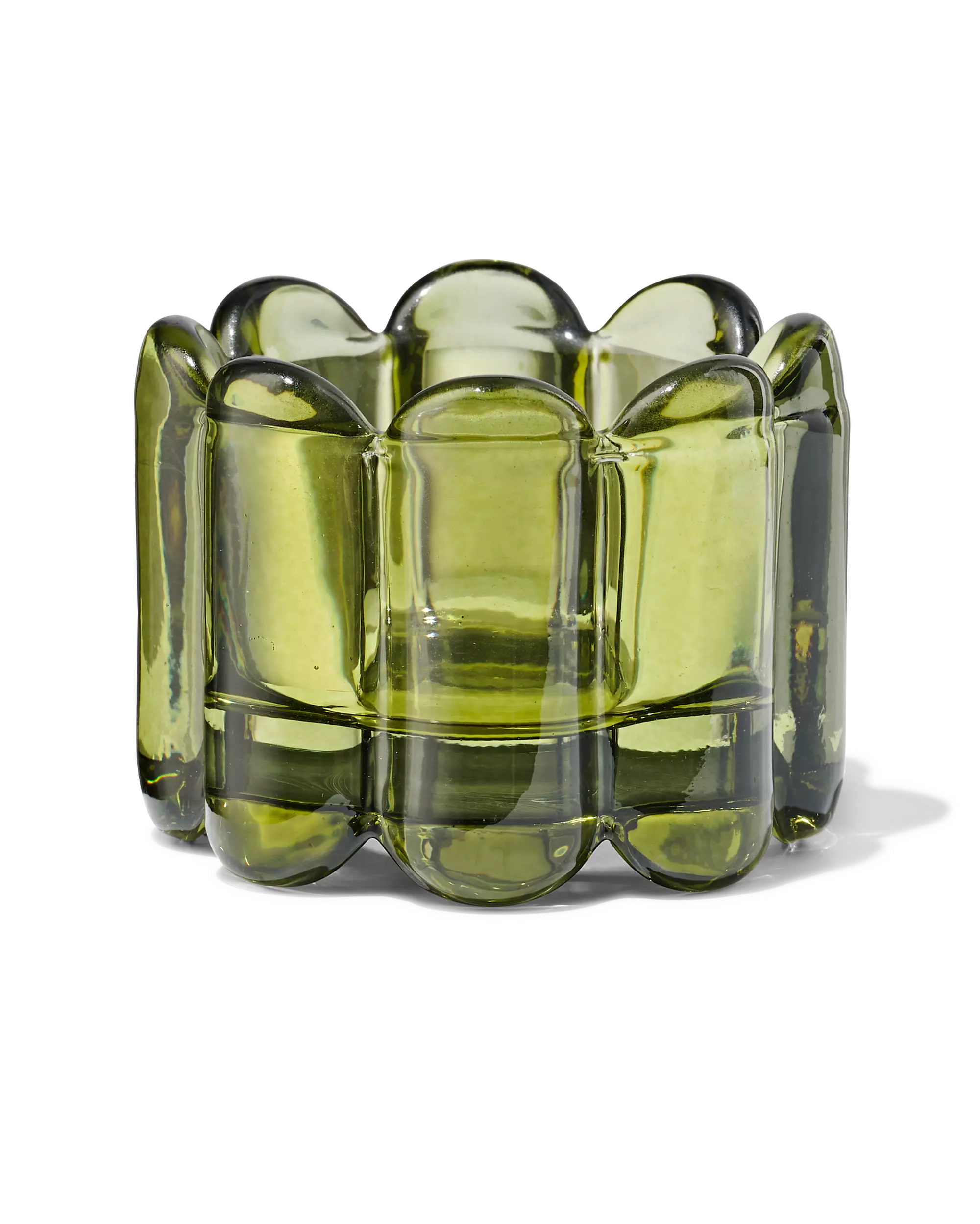 photophore en verre nervuré vert