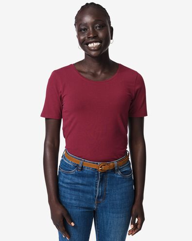t-shirt femme jersey essentials bordeaux bordeaux - 36305960BURGUNDYRED - HEMA