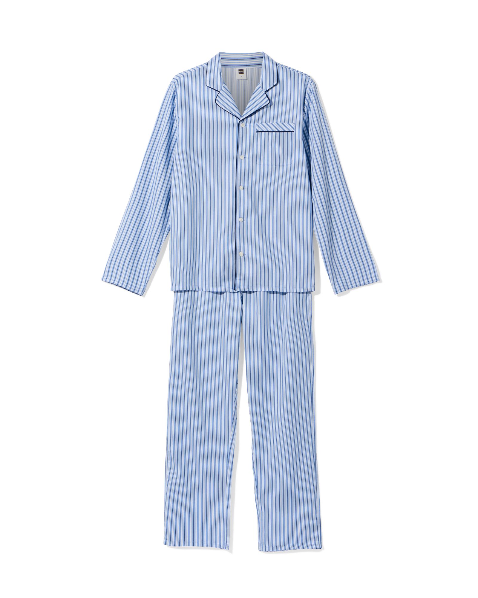 Herren-Pyjama Palle, Popeline, gestreift mittelblau - 23686210MIDBLUE - HEMA