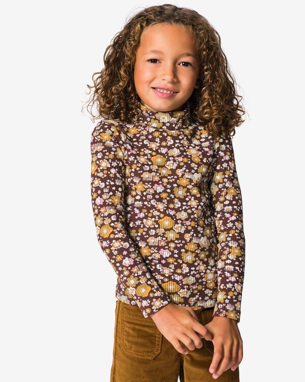Kinder-T-Shirt, gerippt, gebl&uuml;mt braun braun - 30805408BROWN - HEMA