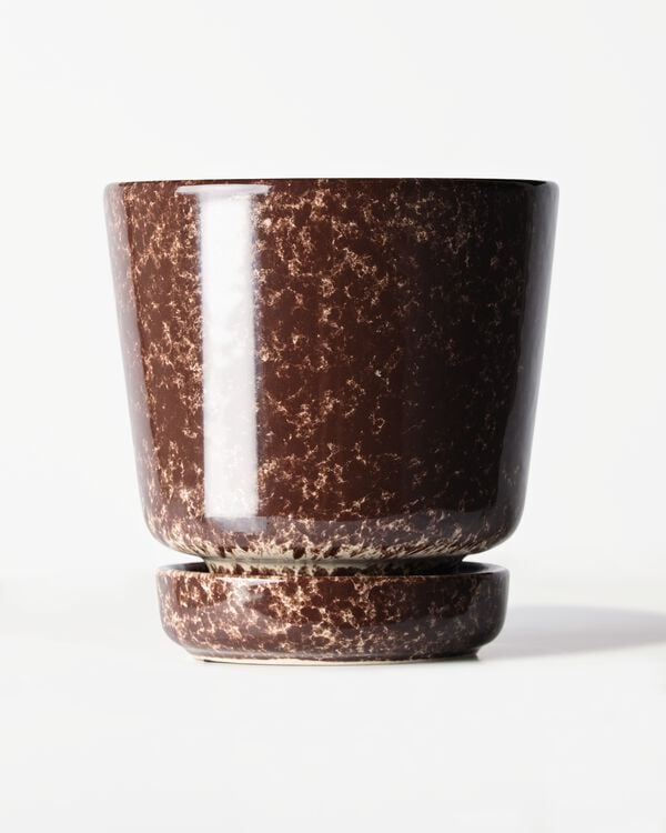 cache-pot ⌀11x12 cm c&eacute;ramique mouchet&eacute; marron - 13326305 - HEMA