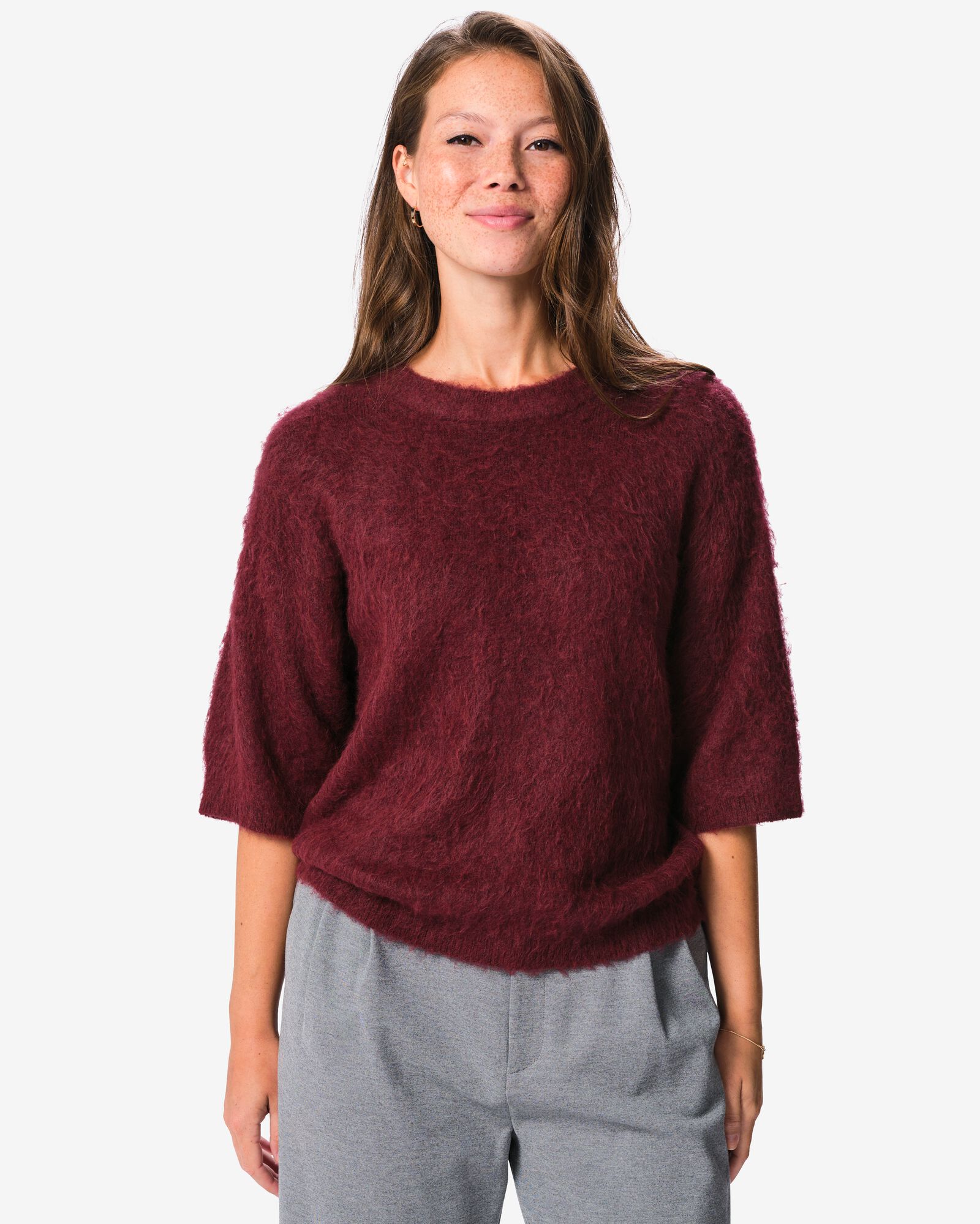 Damenpullover Henna aus Feinstrick bordeauxrot bordeauxrot - 36214690BURGUNDYRED - HEMA