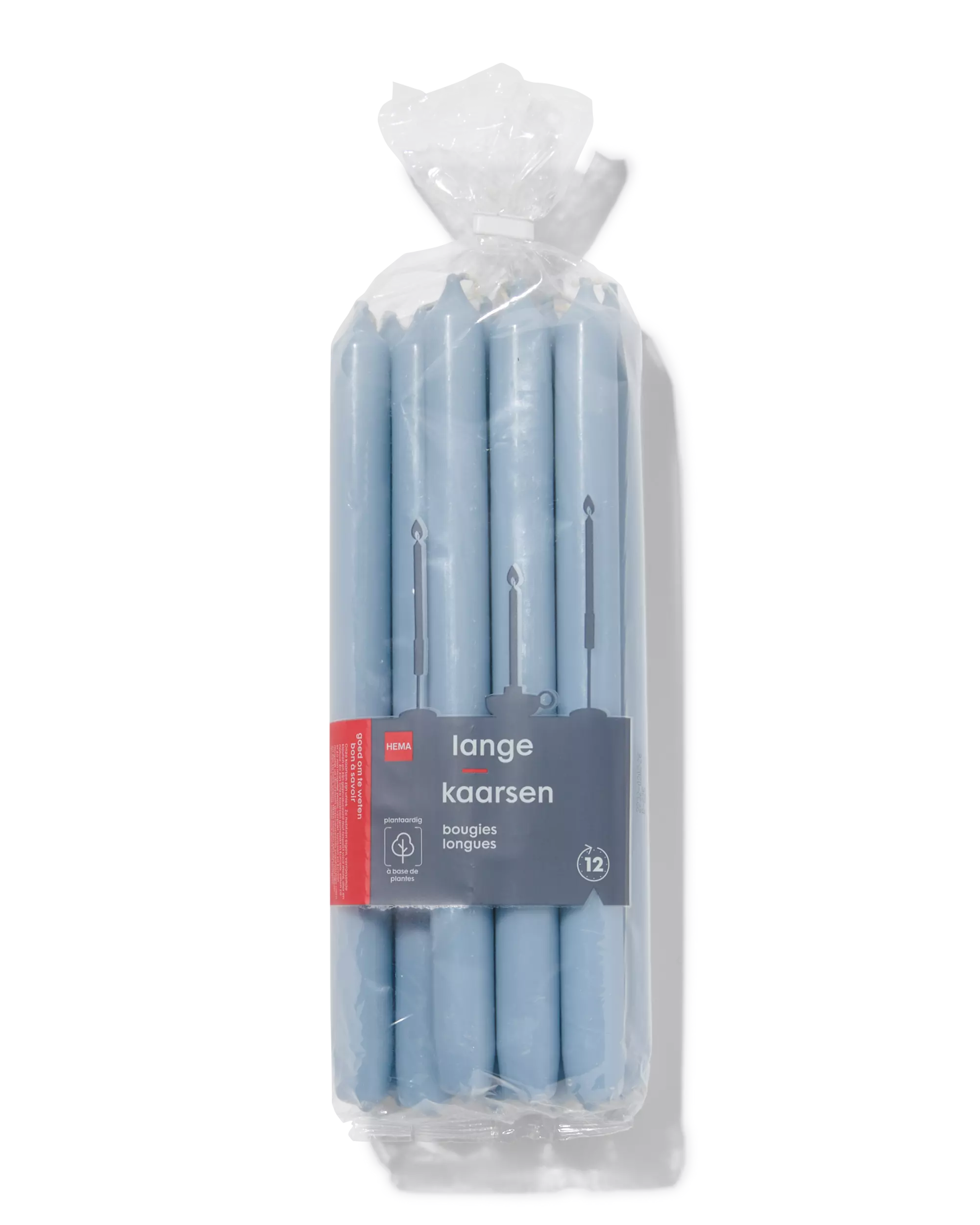 12er-Pack lange Haushaltskerzen, Ø 2.2 x 29 cm, hellblau