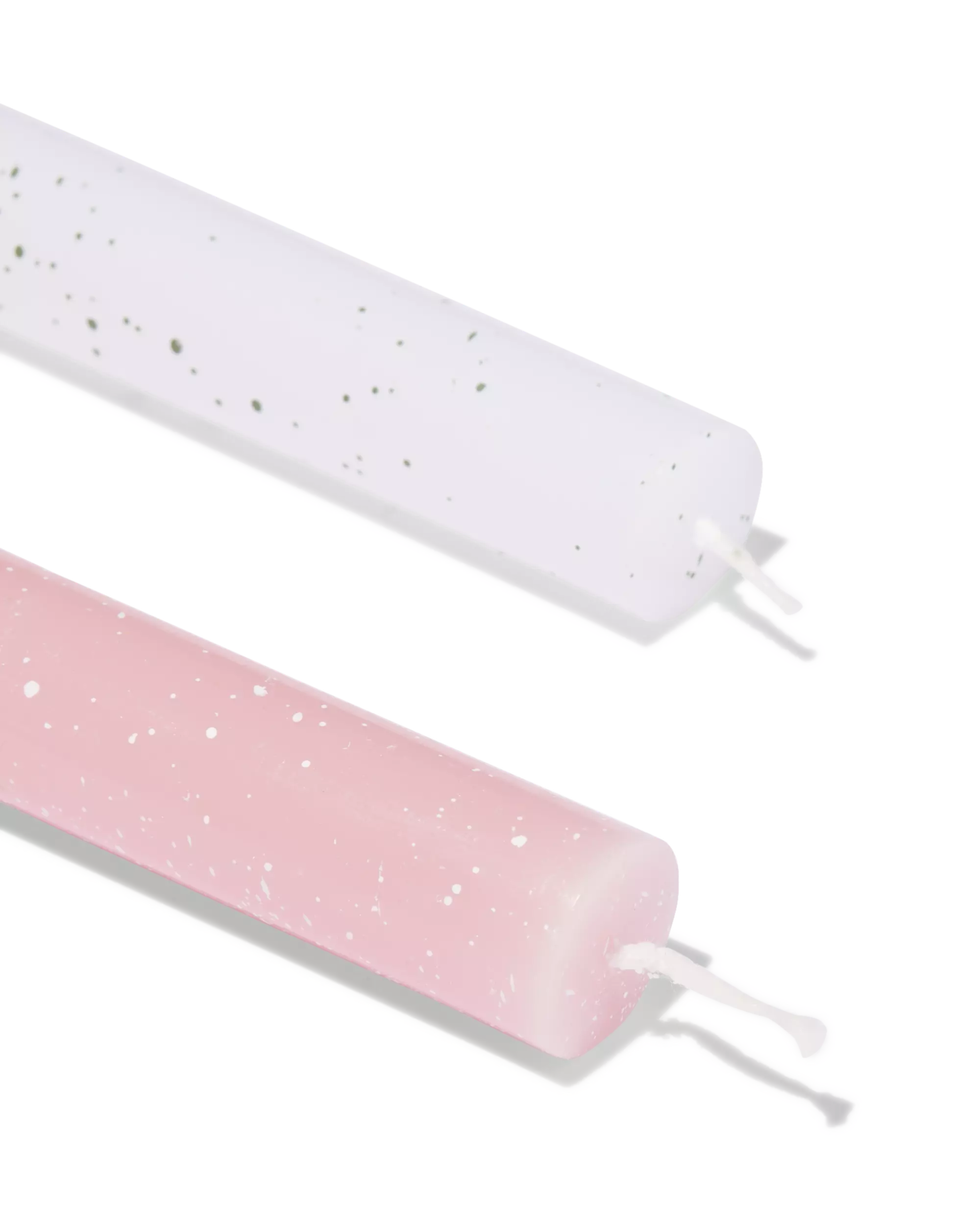 bougies longues ⌀2,2x25cm moucheture vert-rose - 2 pièces