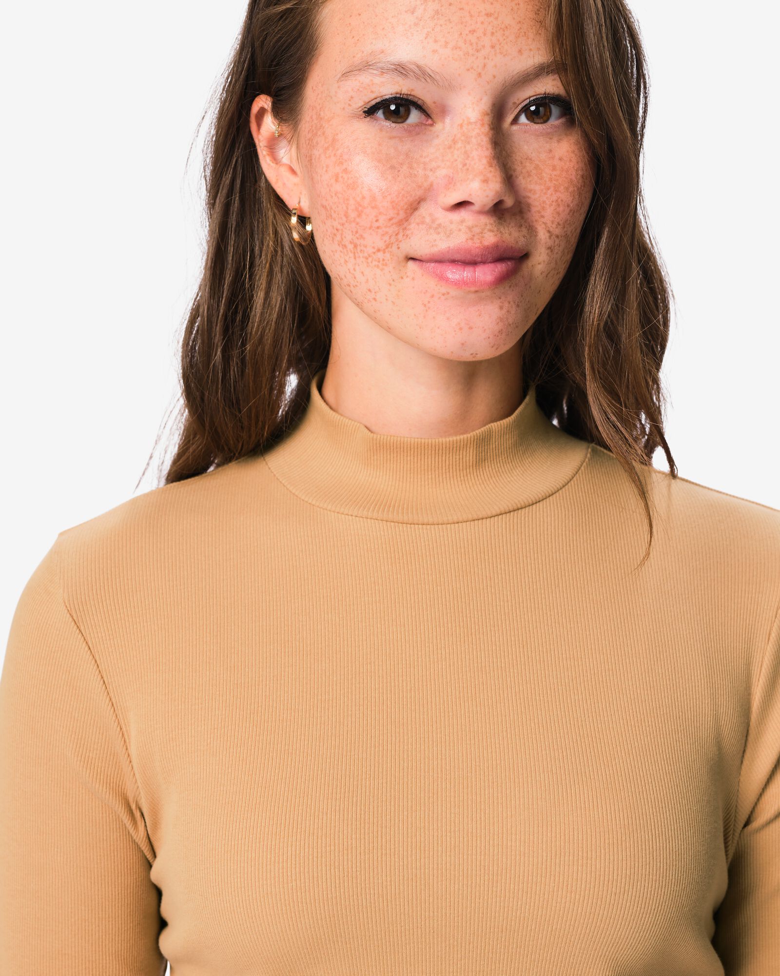 dames T-shirt Clara regular fit rib beige beige - 36306380BEIGE - HEMA