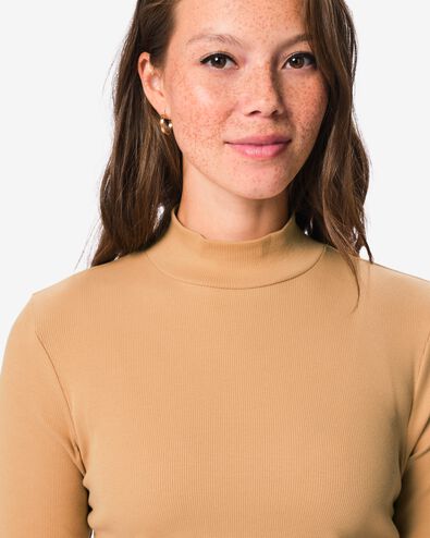 dames T-shirt Clara regular fit rib beige beige - 36306380BEIGE - HEMA