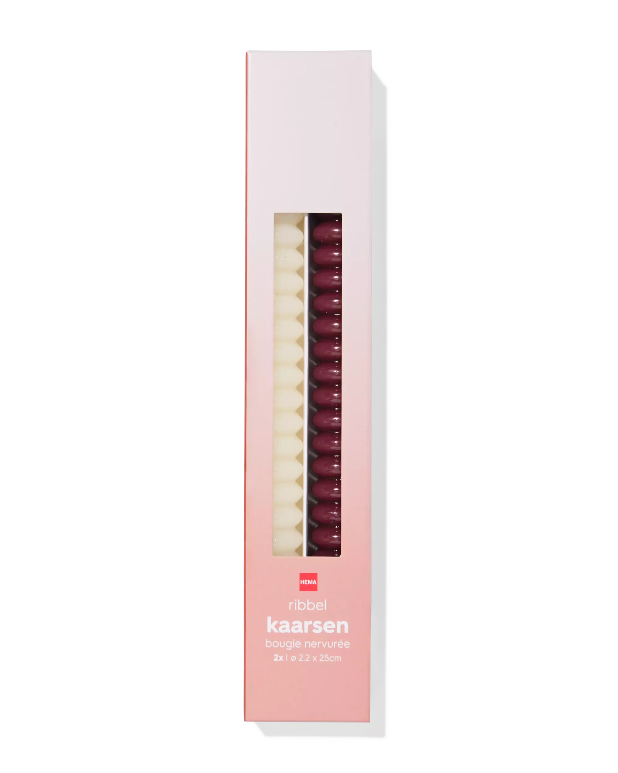 bougies longues ⌀2,2x25cm nervurées rouge foncé - 2 pièces
