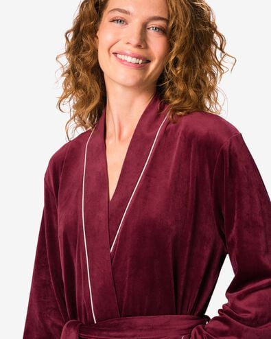 damesbadjas velours donkerrood donkerrood - 23400485DARKRED - HEMA