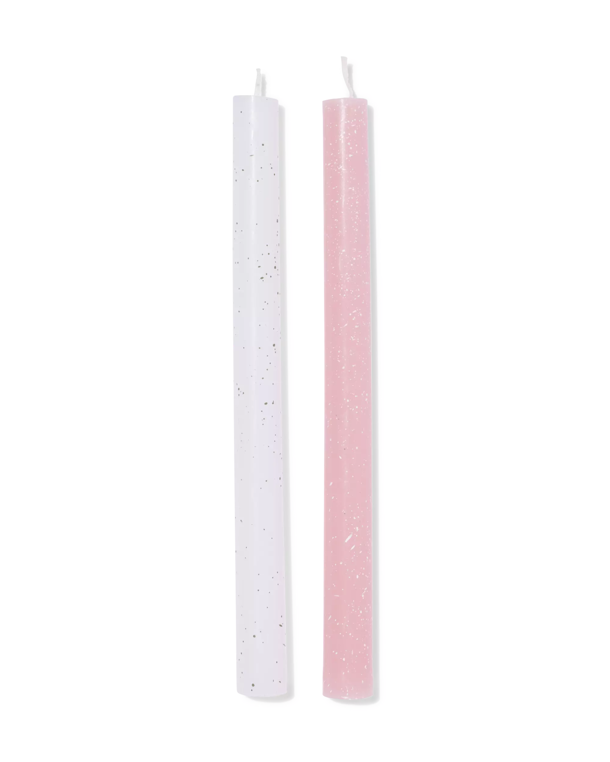 bougies longues ⌀2,2x25cm moucheture vert-rose - 2 pièces