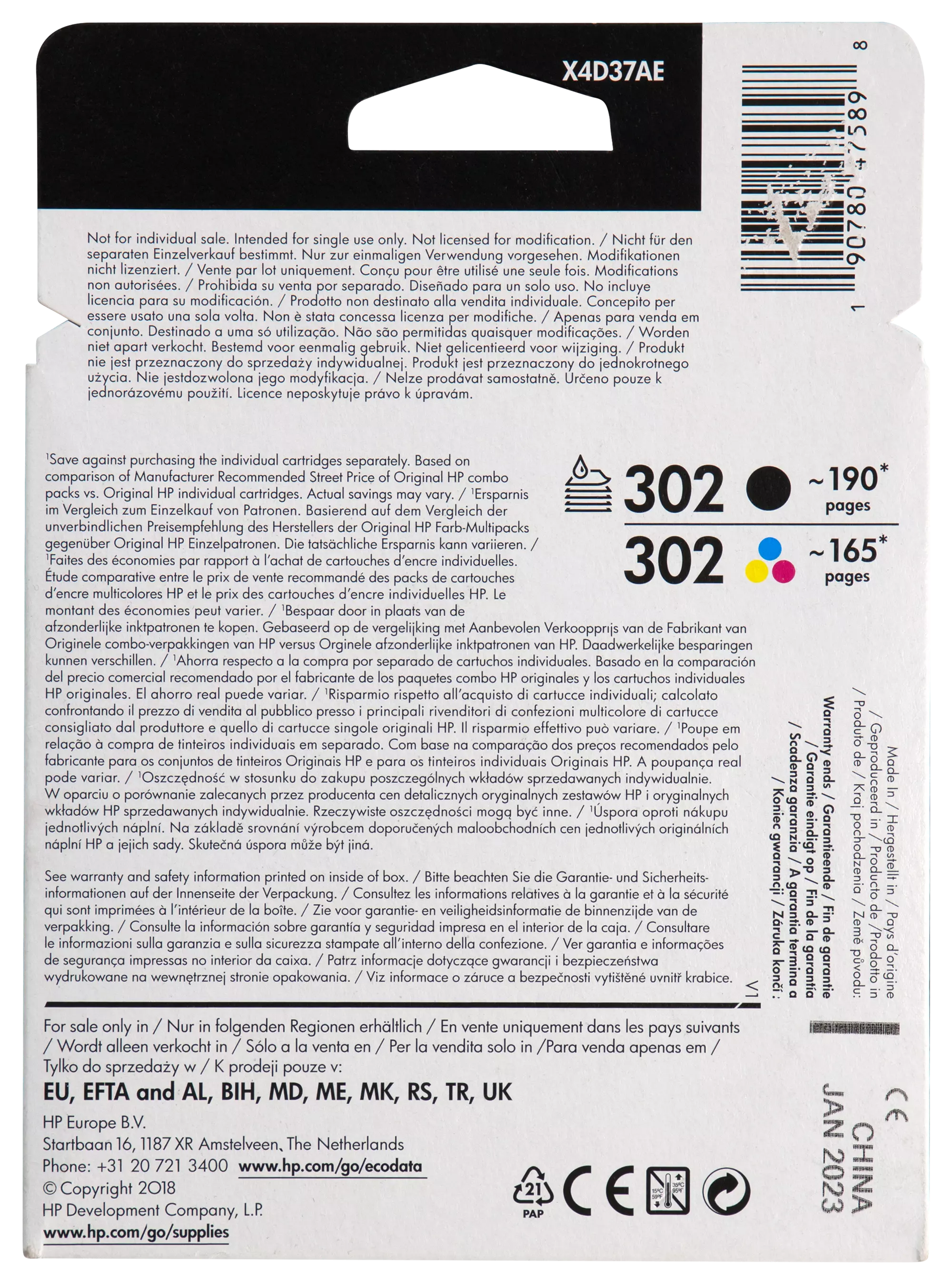 2er-Pack Druckerpatronen HP 302, schwarz/farbig