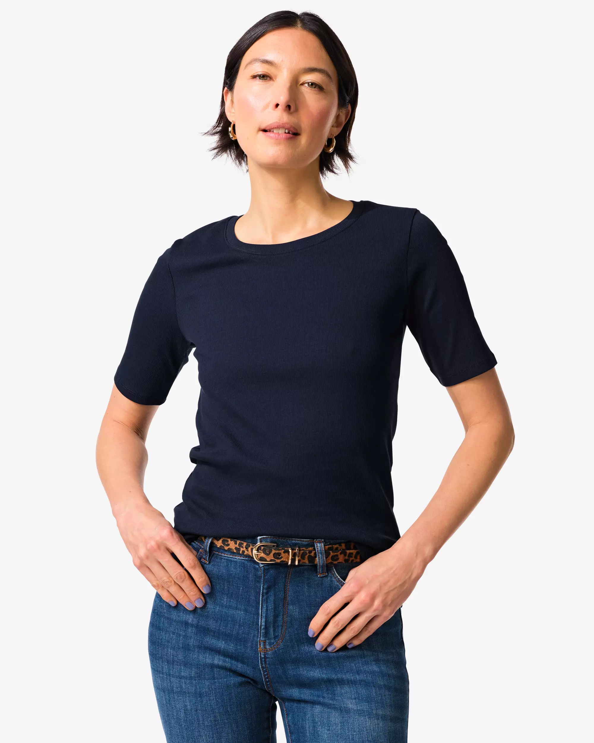 Damen-T-Shirt, normale Passform, gerippt