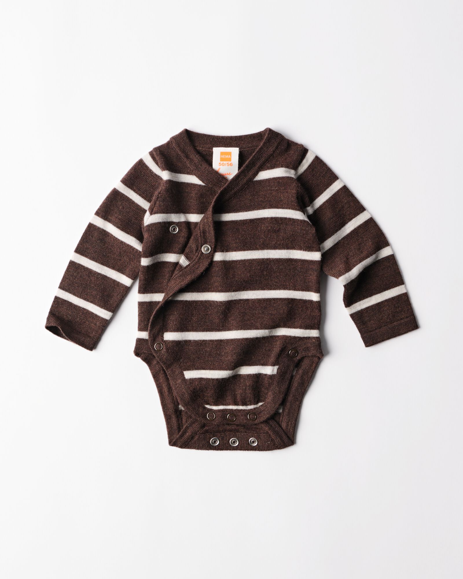 body crois&eacute; &eacute;volutif nouveau-n&eacute; laine m&eacute;rinos rayures marron 50/56 - 33462721 - HEMA
