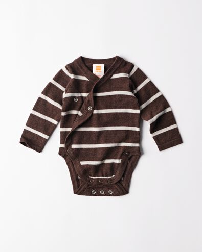 body crois&eacute; &eacute;volutif nouveau-n&eacute; laine m&eacute;rinos rayures marron 50/56 - 33462721 - HEMA