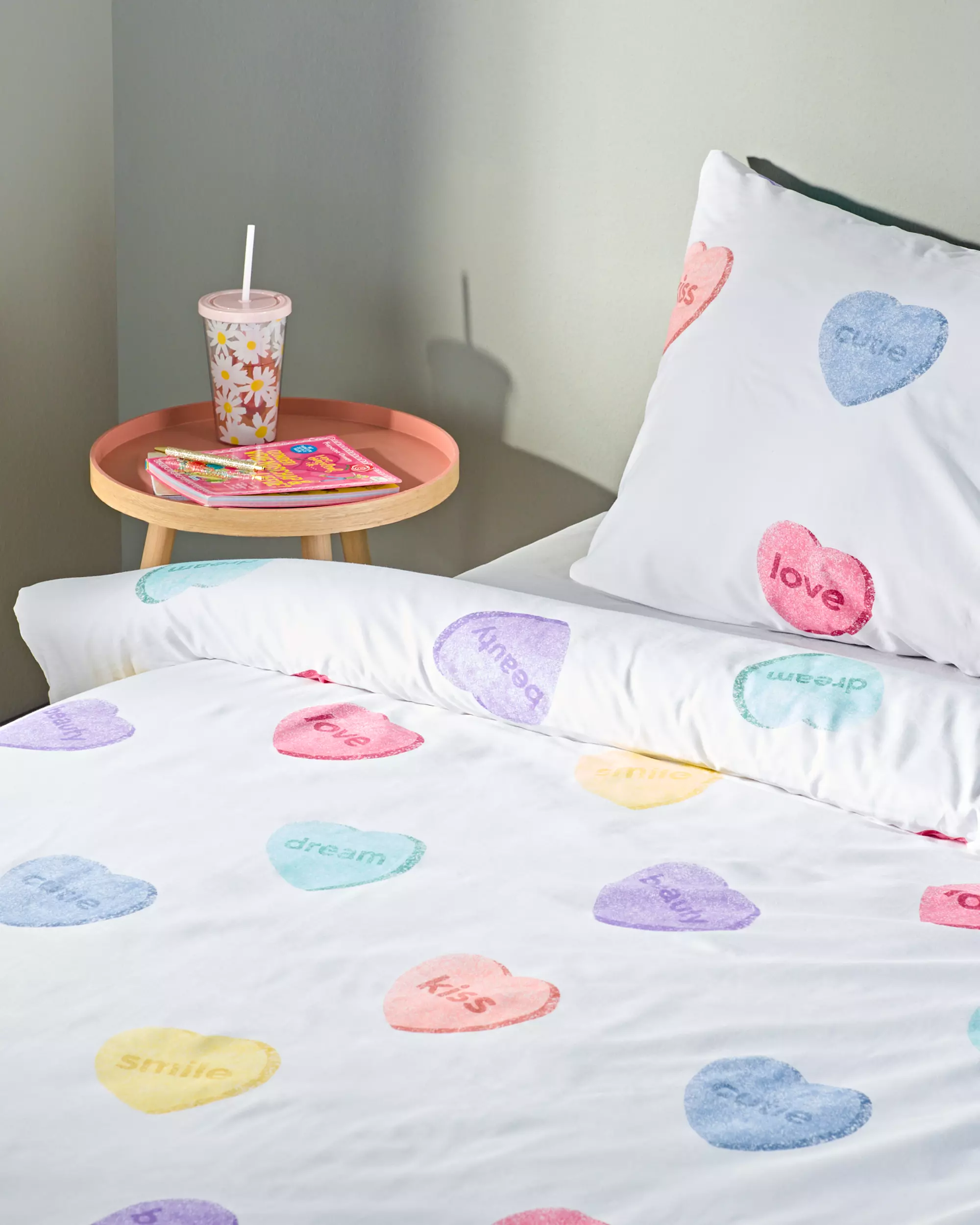 housse de couette enfant 140x200 coton doux petits cœurs