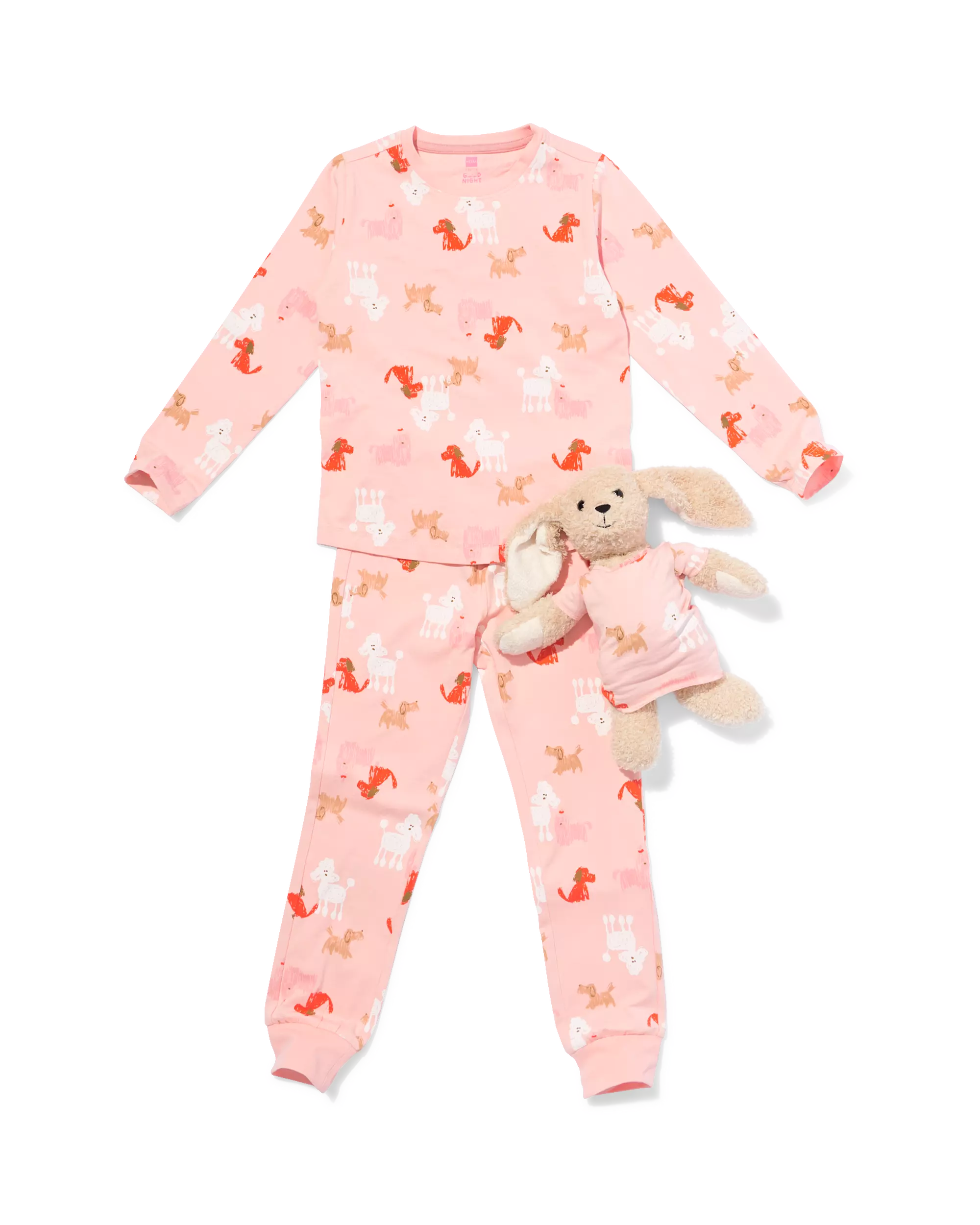Kinderpyjama, Hunde, mit Puppenpyjama