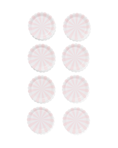 assiettes carton rose clair rayées - 8 pièces