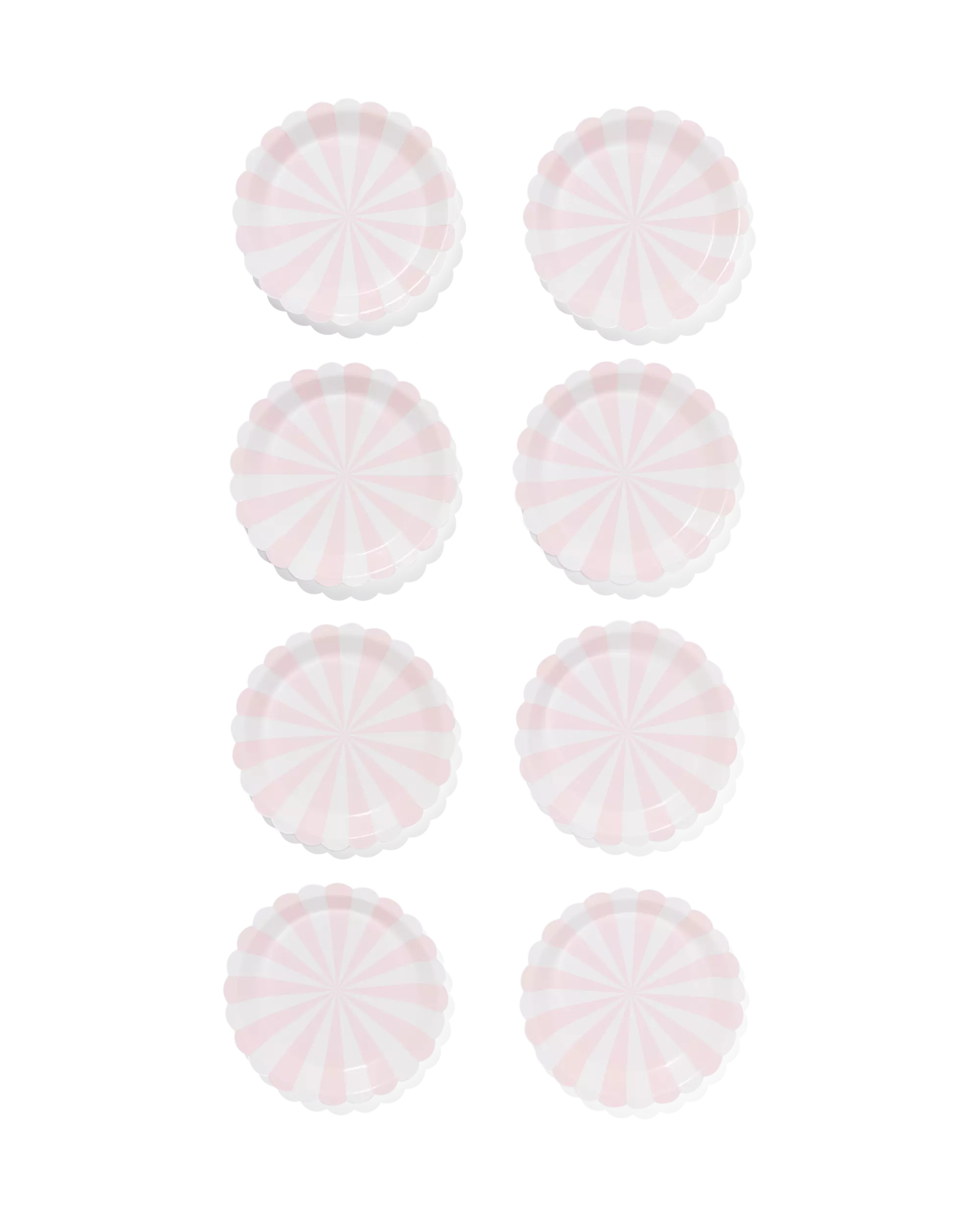 assiettes carton rose clair rayées - 8 pièces