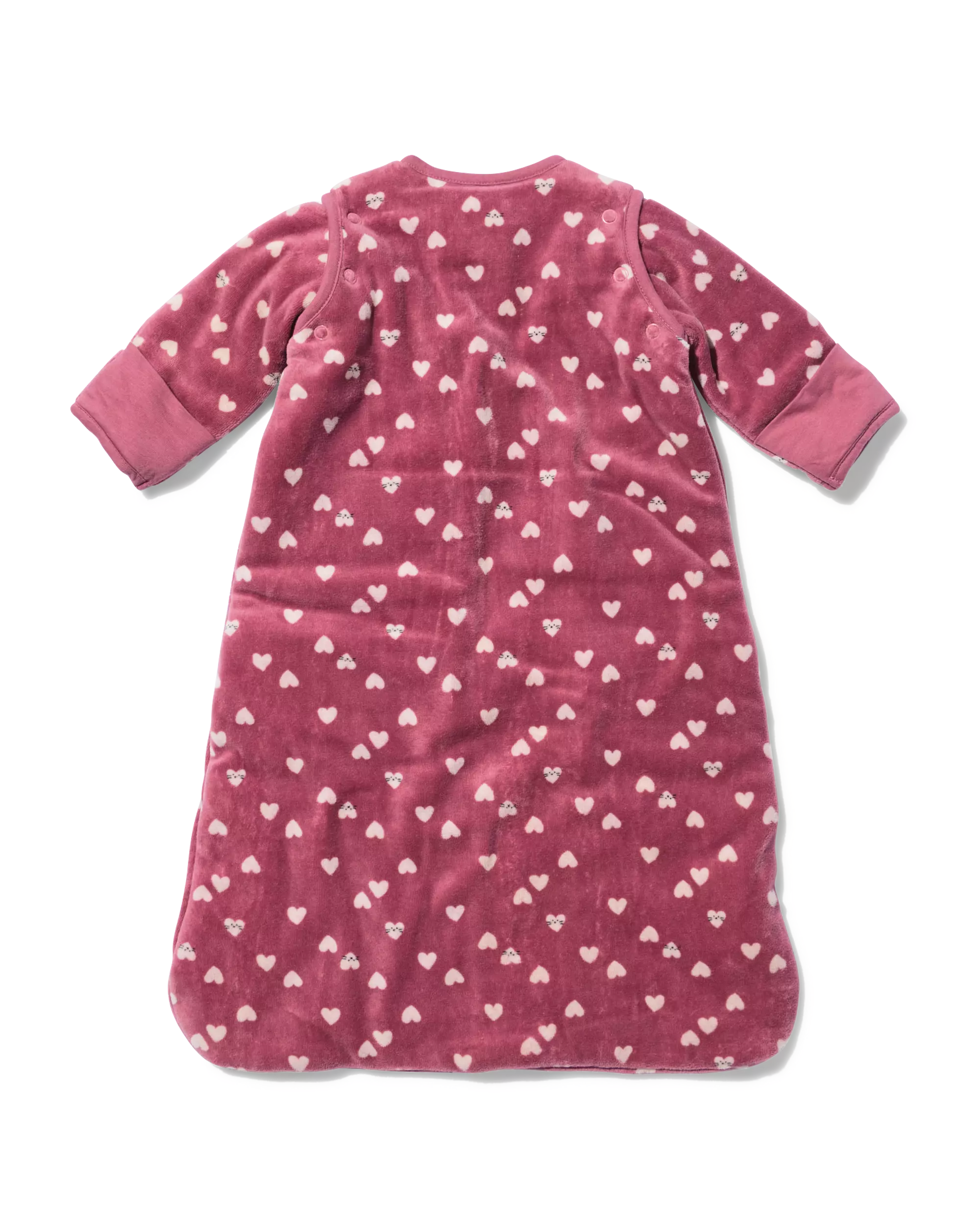 Babyschlafsack mit abnehmbaren Ärmeln, Velours, 3 TOG, Herzen