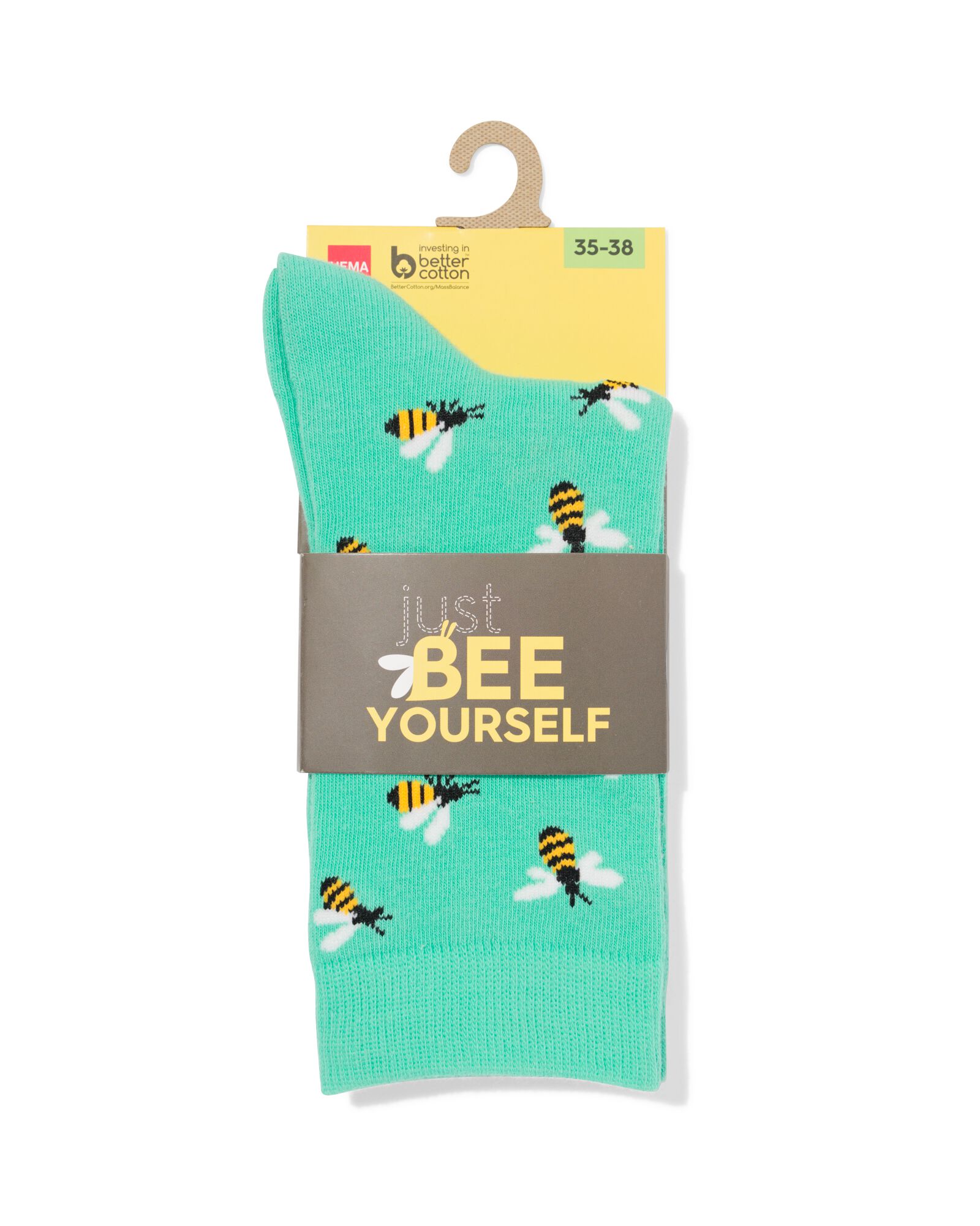 sokken voor volwassenen 'just bee yourself' groen - 4141130GREEN - HEMA